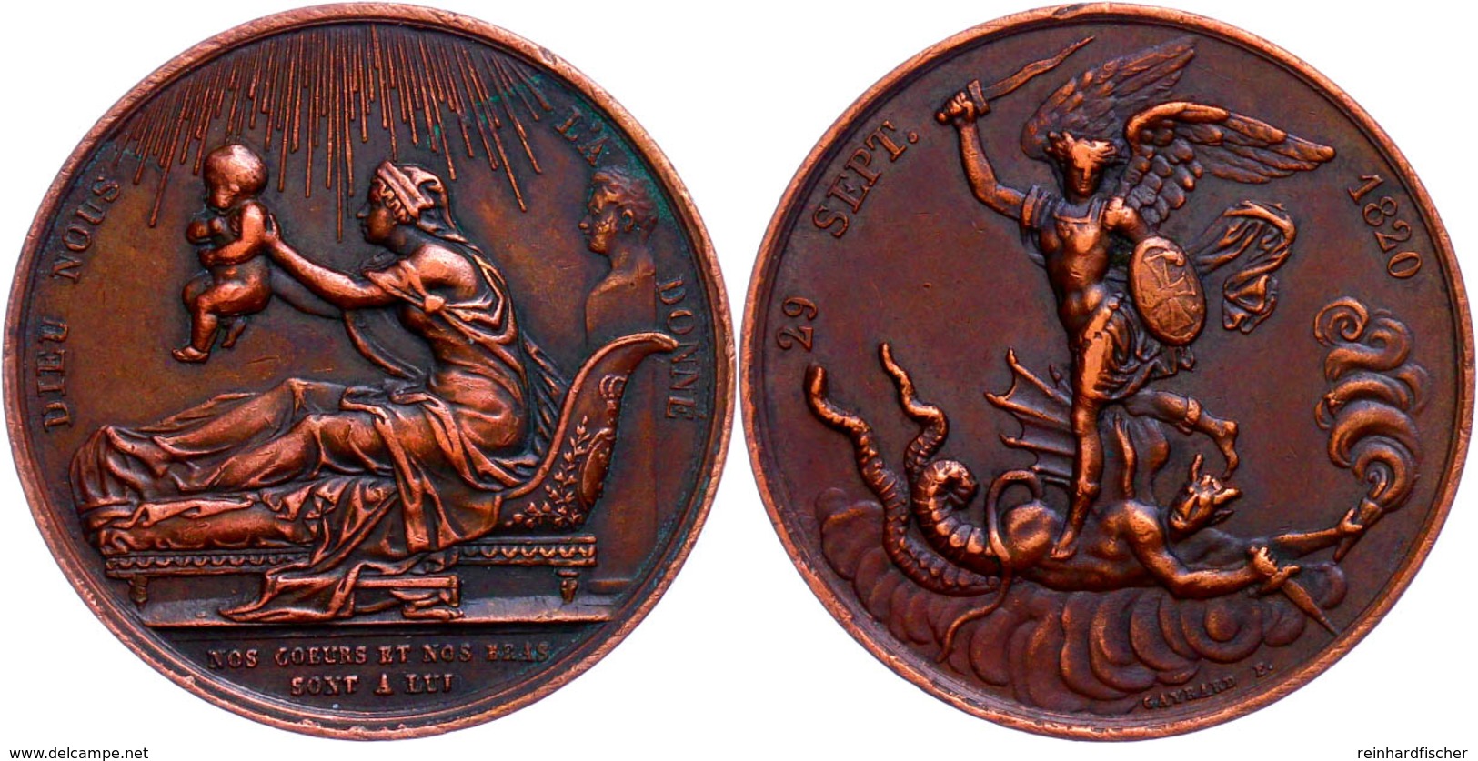 Frankreich, Ludwig XVIII., Bronzemedaille (Dm. 39 Mm, 33 G), 1820, Von Gayrard, Auf Die Geburt Seines Neffen, Henri D'Ar - Other & Unclassified