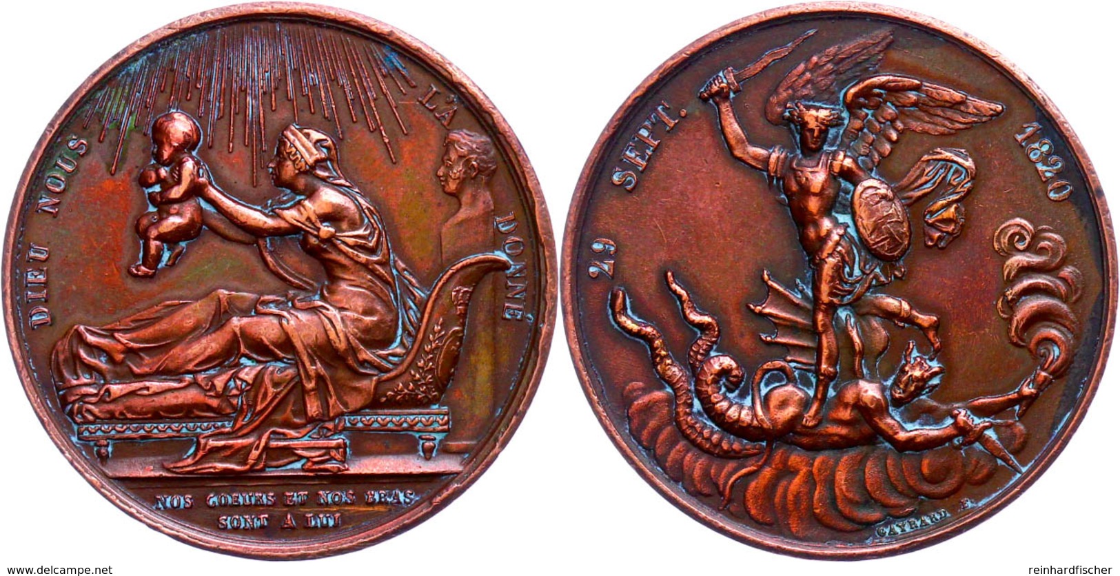 Frankreich, Ludwig XVIII., Bronzemedaille (Dm. 39 Mm, 33 G), 1820, Von Gayrard, Auf Die Geburt Seines Neffen, Henri D'Ar - Sonstige & Ohne Zuordnung