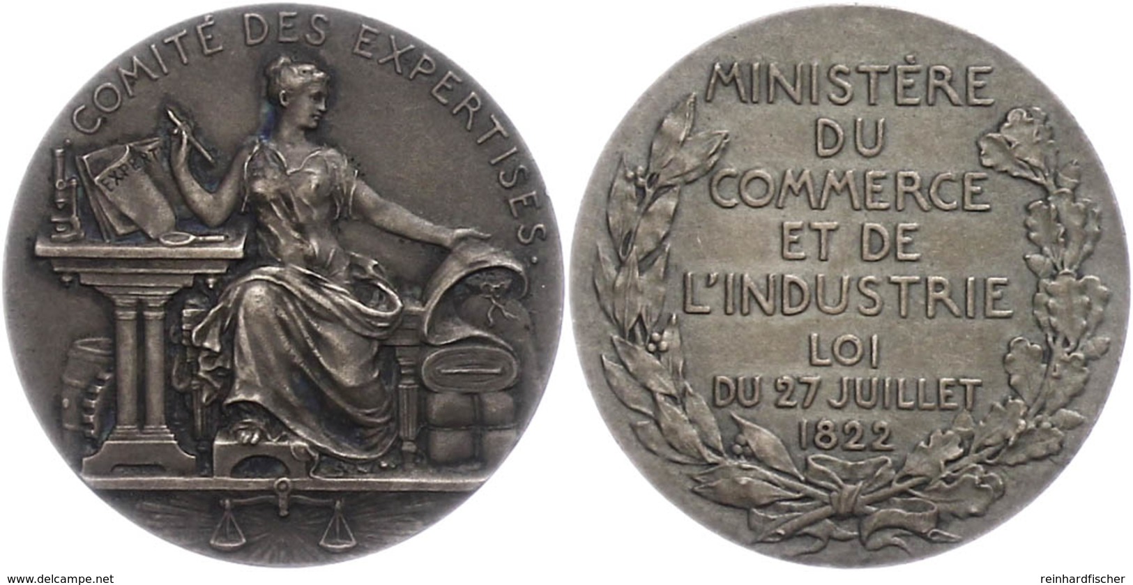 Frankreich, Silbermedaille (Dm. Ca. 33mm, Ca. 16,07g), 1822, Von A. Patey. Av: Sitzende Weibliche Gestalt Von Vorn, Darü - Sonstige & Ohne Zuordnung