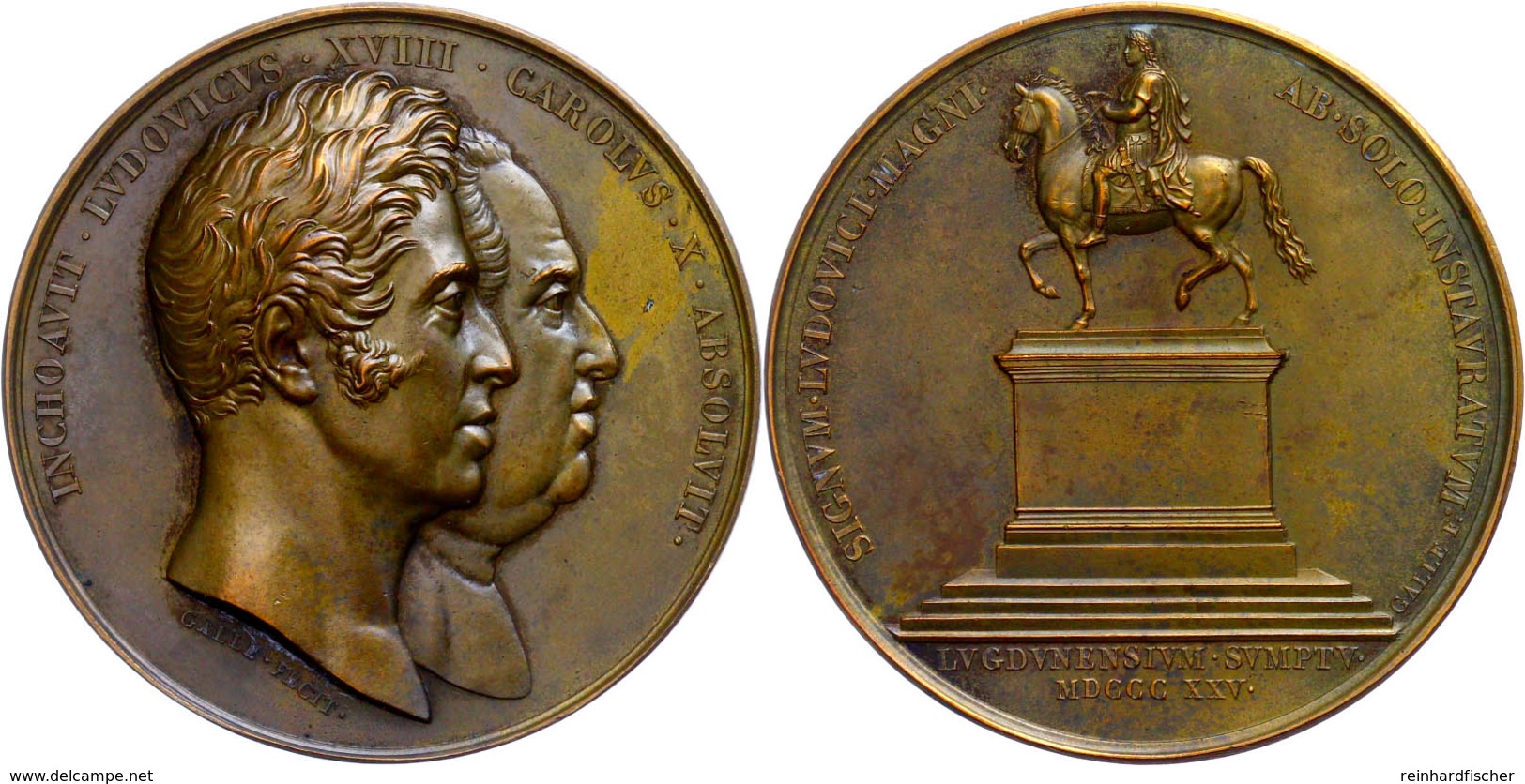 Frankreich, Bronzemedaille (Dm. 50,1 Mm, 50,5 G), 1825, Von Galle, Auf Die Errichtung Der Statue Ludwigs XIV. In Lyon, A - Other & Unclassified