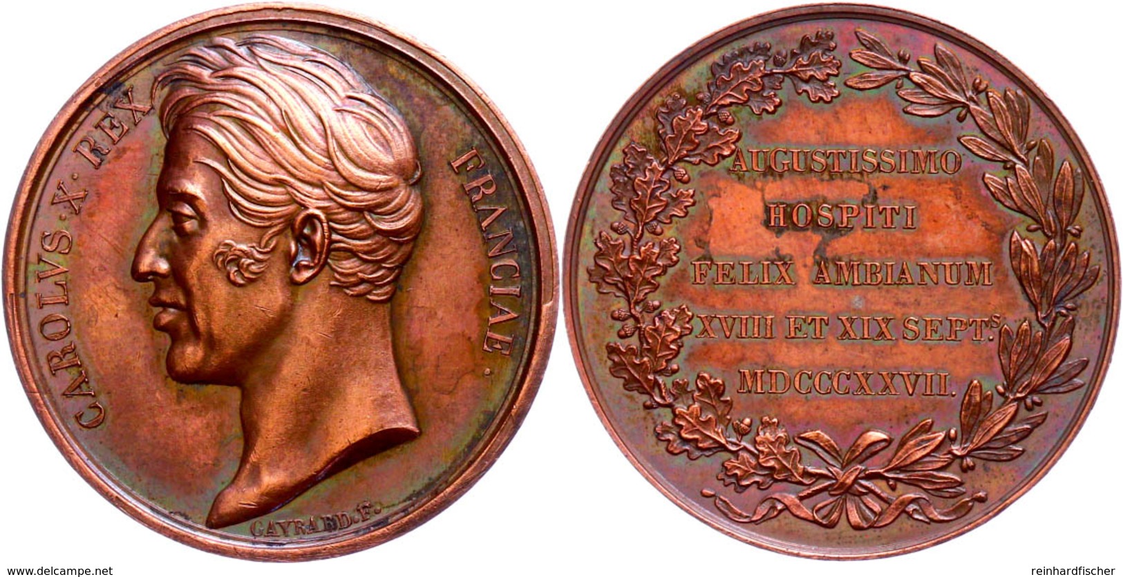 Frankreich, Charles X., Bronzemedaille (Dm. 35,2 Mm, 17 G), 1827, Von F. Gayrard, Auf Den Besuch Des Königs Bei Seinem F - Altri & Non Classificati