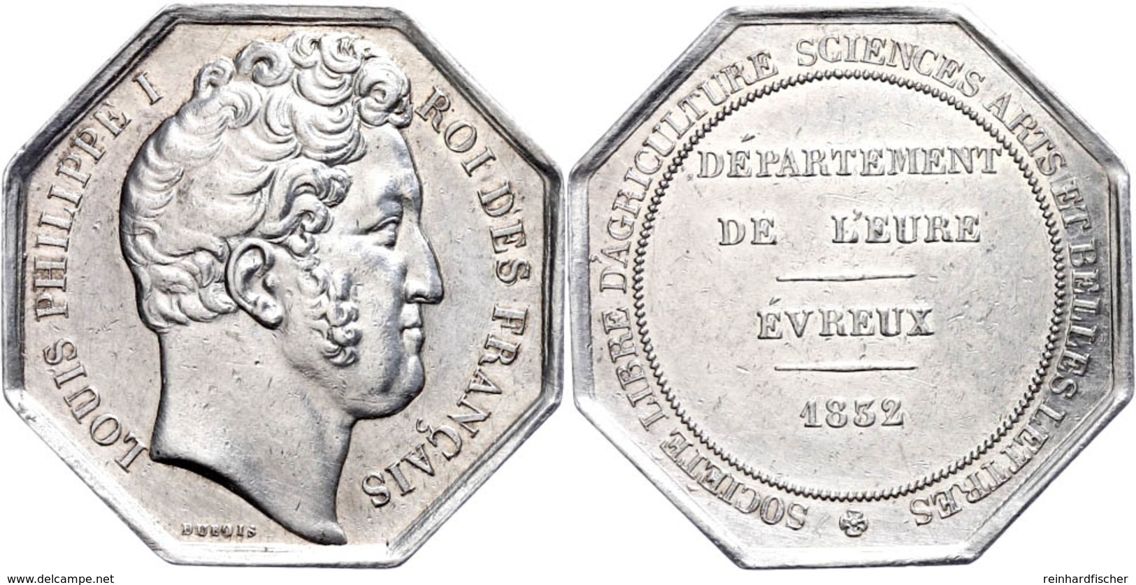 Frankreich, Louis Philippe I., Medaille Achteckig Versilbert (30,6x30,6 Mm, 11 G), 1832, Von Dubois, Landwirtschaftsabte - Sonstige & Ohne Zuordnung
