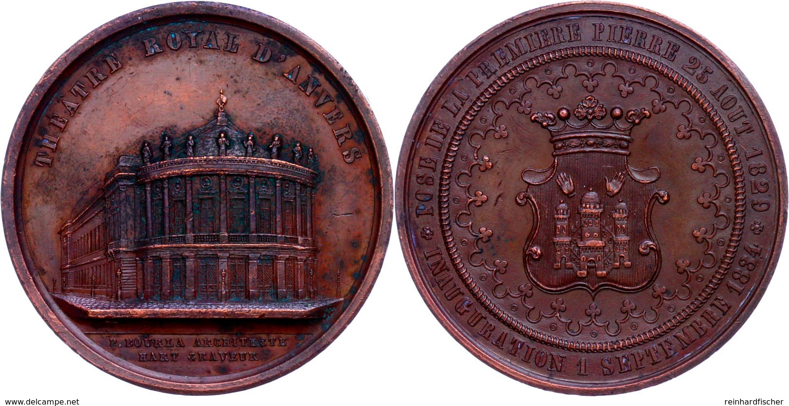 Belgien, Bronzemedaille (Dm. 50 Mm, 25,94 G), 1834, Von Hart, Auf Die Fertigstellung Des Königlichen Theaters Zu Antwerp - Altri & Non Classificati