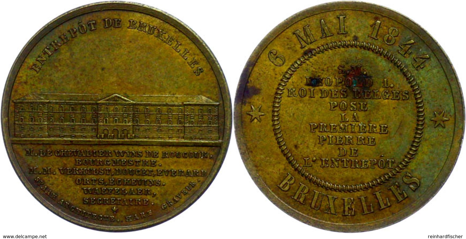 Belgien, Eintrittsmarke, Messing, Brüssel (Dm Ca. 22mm, 6,85g), 1844, Von Hart. Zur Eröffnung Des Lagers Von Brüssel 6.  - Other & Unclassified