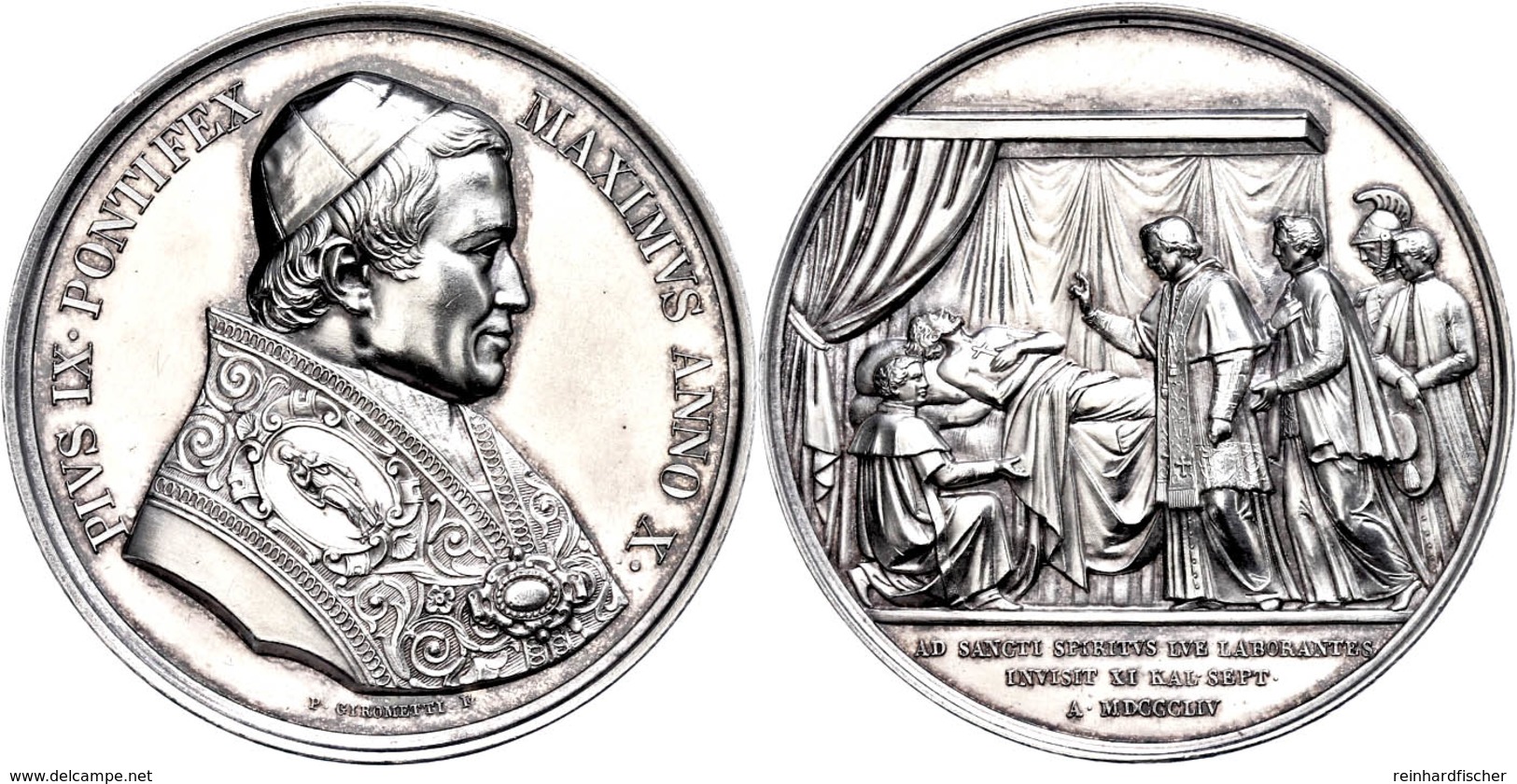 Kirchenstaat, Pius IX., Silbermedaille (Dm. Ca. 43,40mm, Ca. 34,09g), 1854, Von Girometti, Auf Die Besuche Im Heiliggeis - Altri & Non Classificati