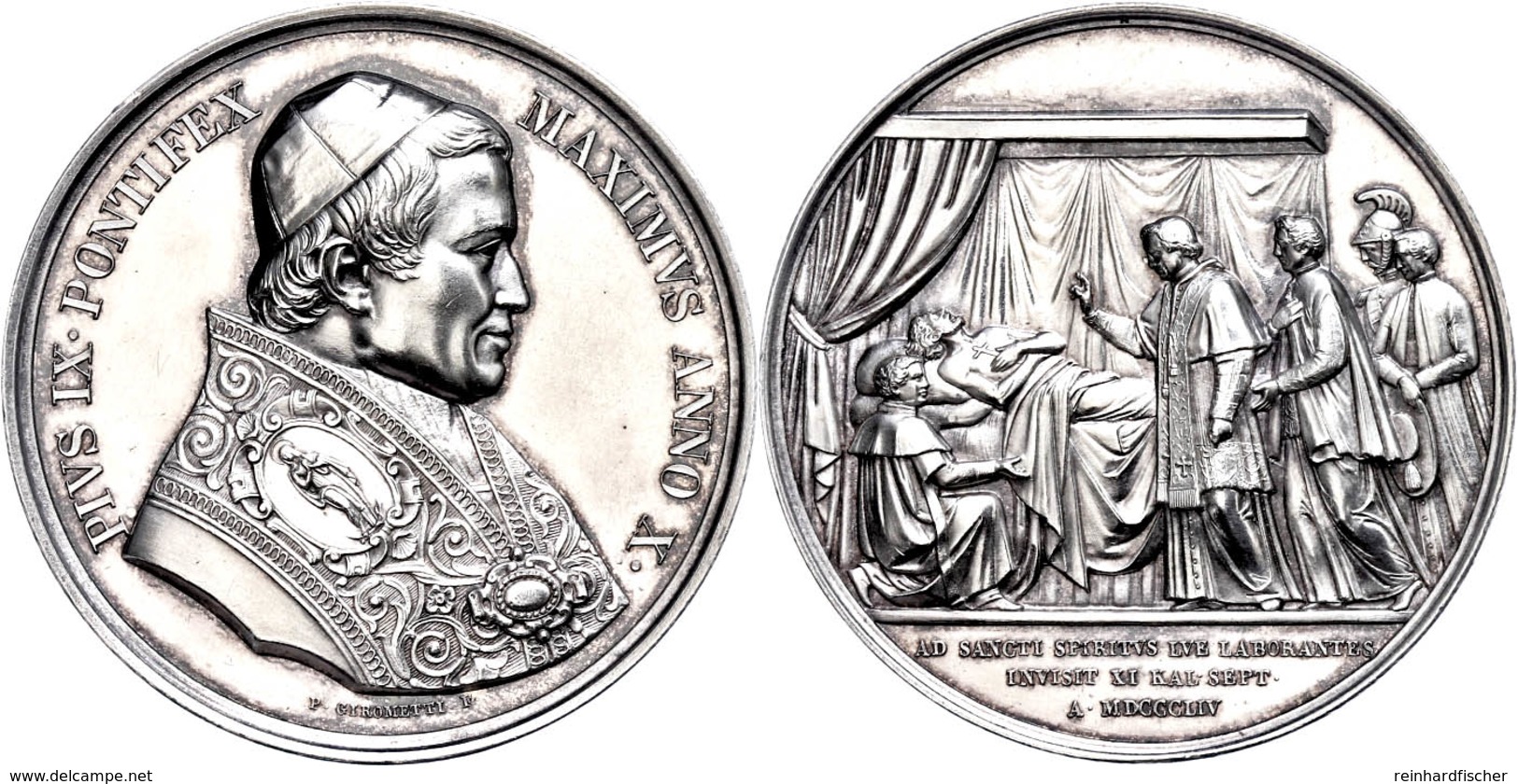 Kirchenstaat, Pius IX., Silbermedaille (Dm. Ca. 43,40mm, Ca. 34,09g), 1854, Von Girometti, Auf Die Besuche Im Heiliggeis - Sonstige & Ohne Zuordnung