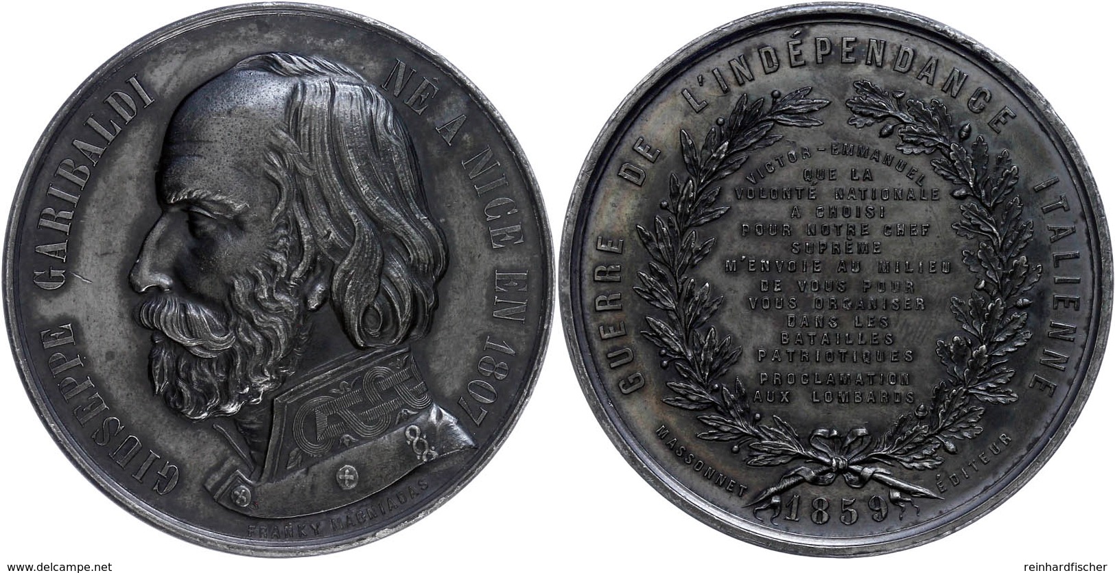 Frankreich, Zinnmedaille Geschwärzt (Dm.50 Mm, 53,5 G), 1859, Von Franky Magniadas, Auf Den Unabhängigkeitskampf Der Ita - Other & Unclassified
