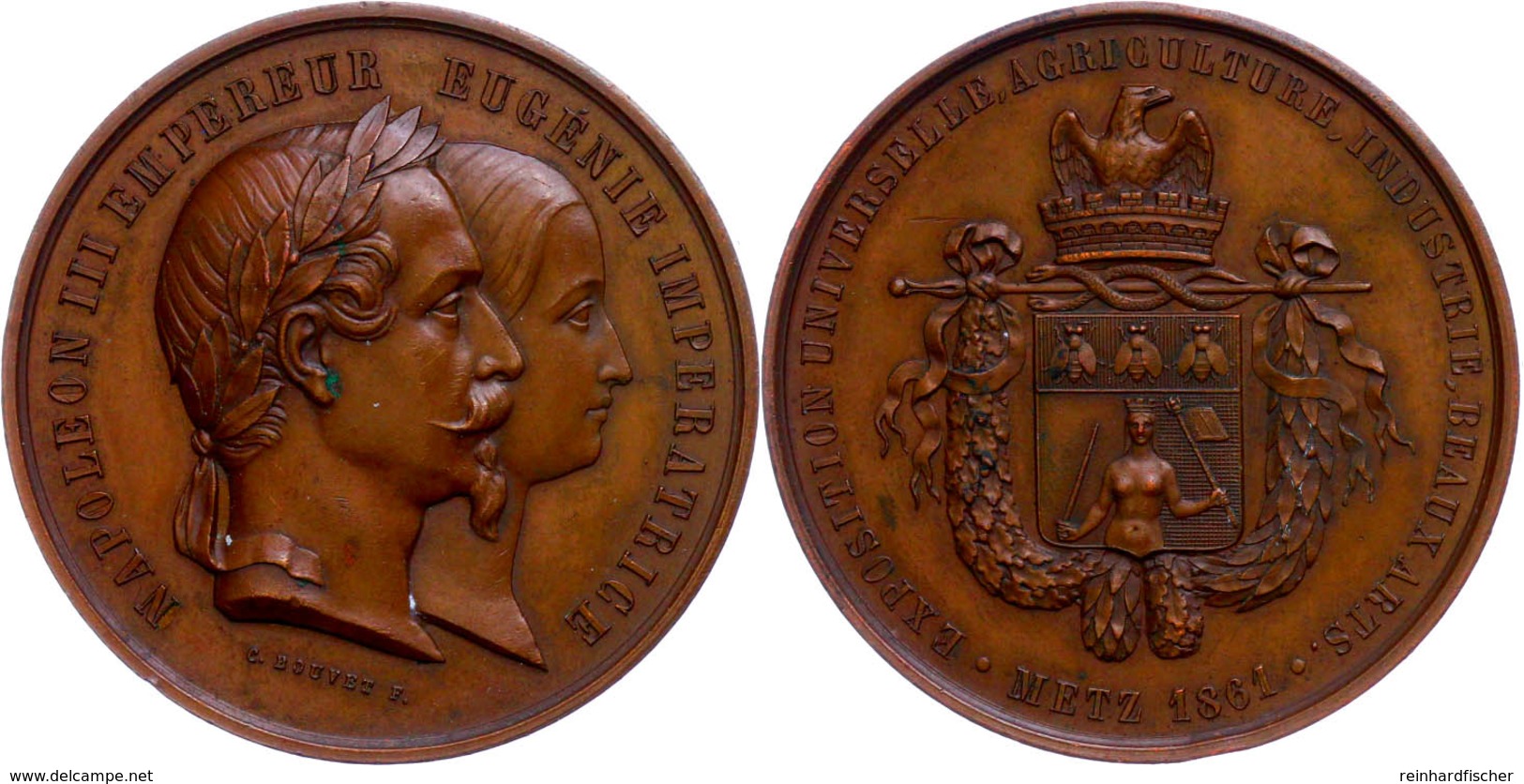 Frankreich, Bronzemedaille (Dm. 45,3 Mm, 47 G), 1861, Von C. Bouvet, Auf Die Universalausstellung In Metz 1861, Av: Köpf - Altri & Non Classificati