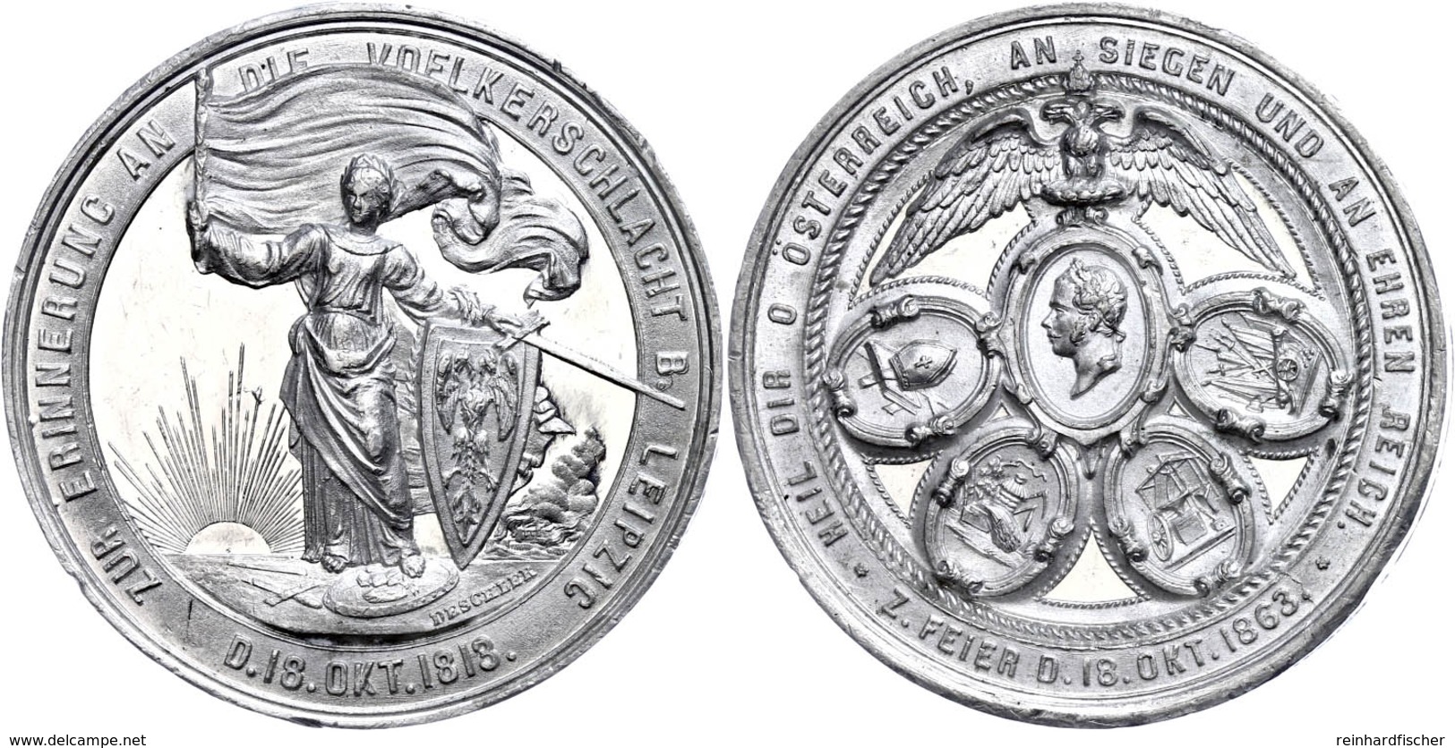 Österreich, Zinnmedaille (Dm.43,5 Mm, 34 G), 1863, Von J. Deschler, Auf Die 50-Jahrfeier Der Völkerschlacht Bei Leipzig, - Autres & Non Classés