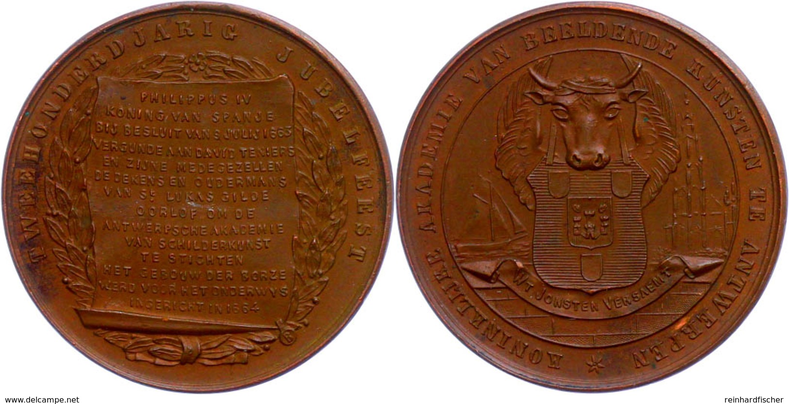 Belgien, Kupfermedaille (Dm Ca. 32mm, 15,50g), O. J. (um 1864), Unsigniert. Zum 200 Jährigen Jubiläum Der Königlichen Ak - Other & Unclassified