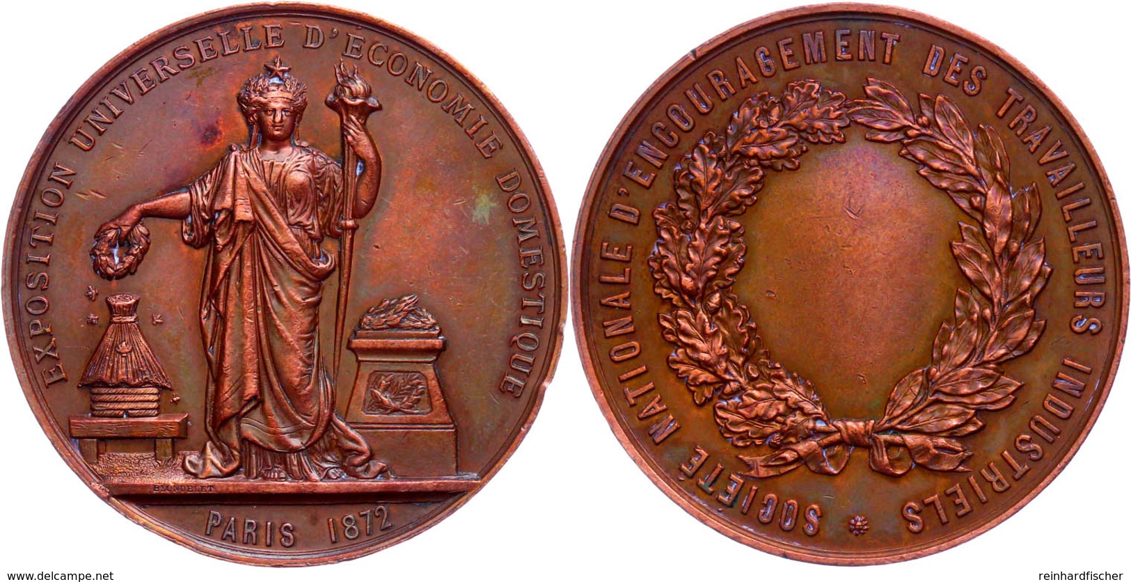 Frankreich, Kupfermedaille (Dm. 47 Mm, 48 G), 1872, Von Blondelet, Auf Die Universalausstellung In Paris, Av: Weibliche  - Autres & Non Classés
