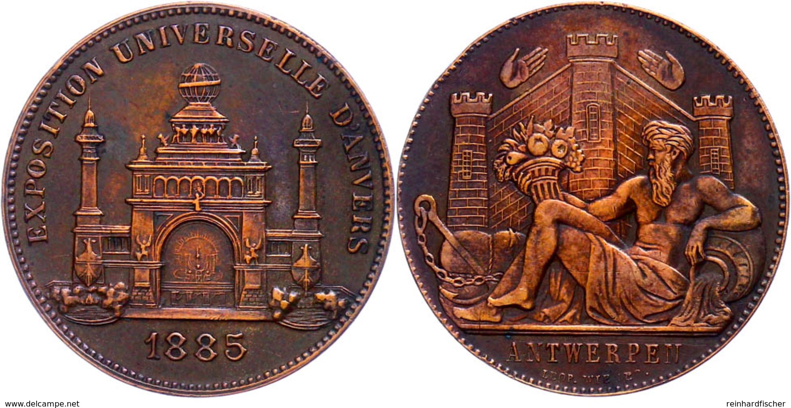 Belgien, Bronzemedaille (Dm. 30 Mm, 10 G), 1885, Von Leopold Wiener, Auf Die Weltausstellung In Antwerpen, Av: Ruhender  - Other & Unclassified