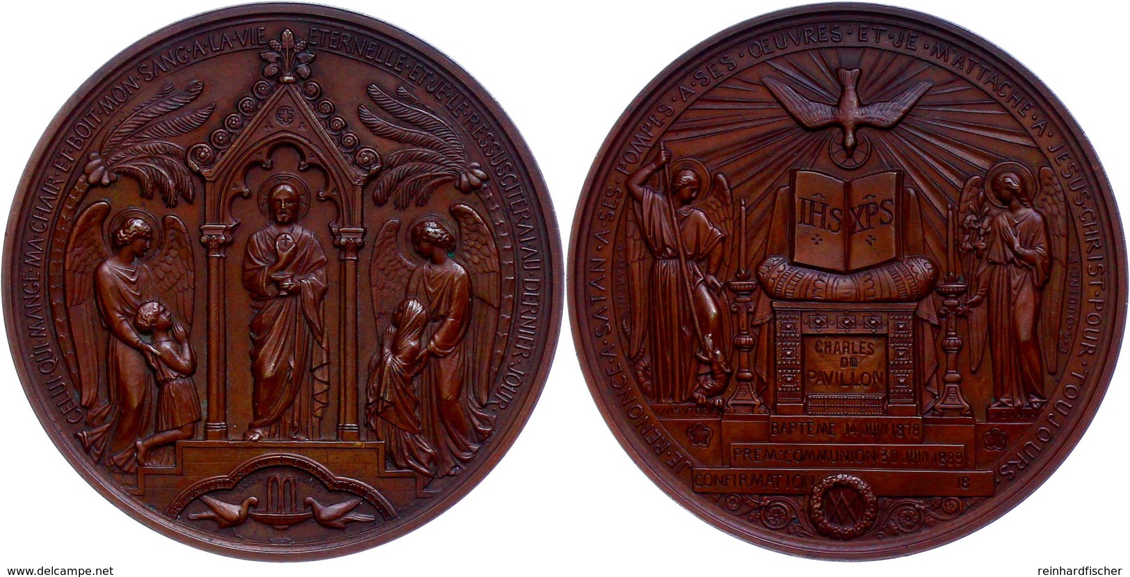 Frankreich, Bronzemedaille (Dm. 70 Mm, 145 G), 1889, Von Oudine, Kommunion/Konfirmationsmedaille, Av: Jesus In Aedicula  - Other & Unclassified