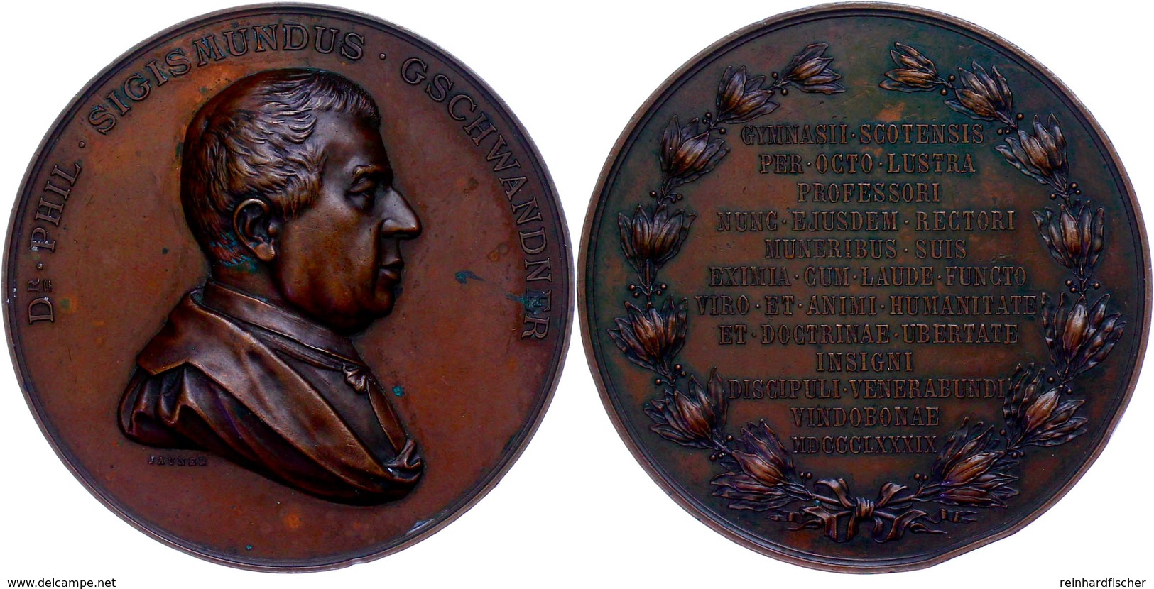 Österreich, Bronzemedaille (Dm.70 Mm, 137 G), 1889, Von Jauner, Auf Sigismund Gschwandner (1824-1896) Mathematiker, Phys - Sonstige & Ohne Zuordnung