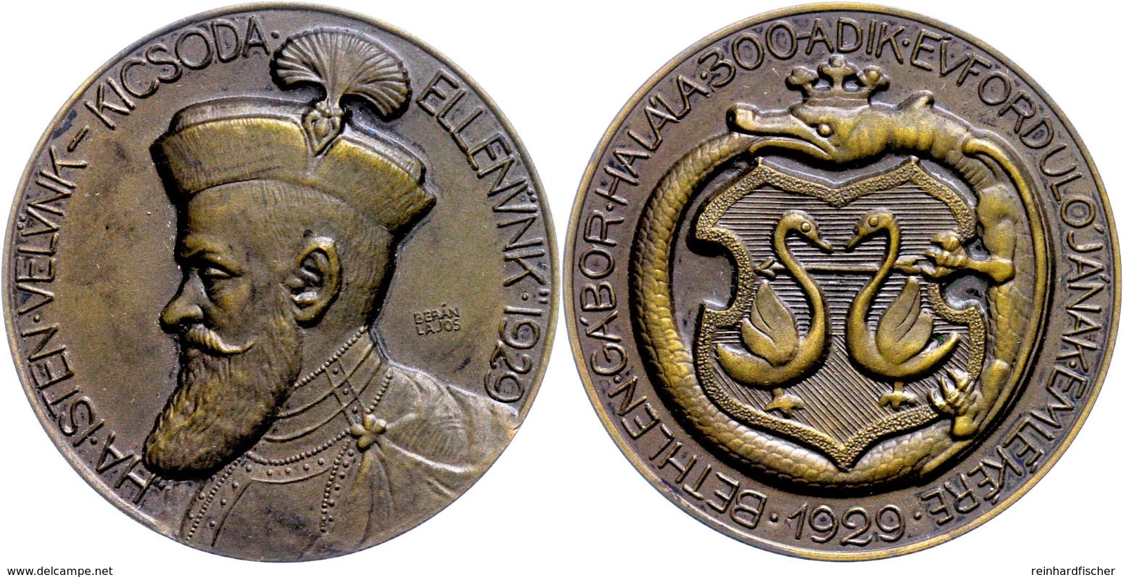 Siebenbürgen, Bronzemedaille (Dm. Ca. 47,90mm, Ca. 54,61g), 1929, Von Beran Lajos, Auf Den 300.Todestag Des Fürsten Gabr - Other & Unclassified