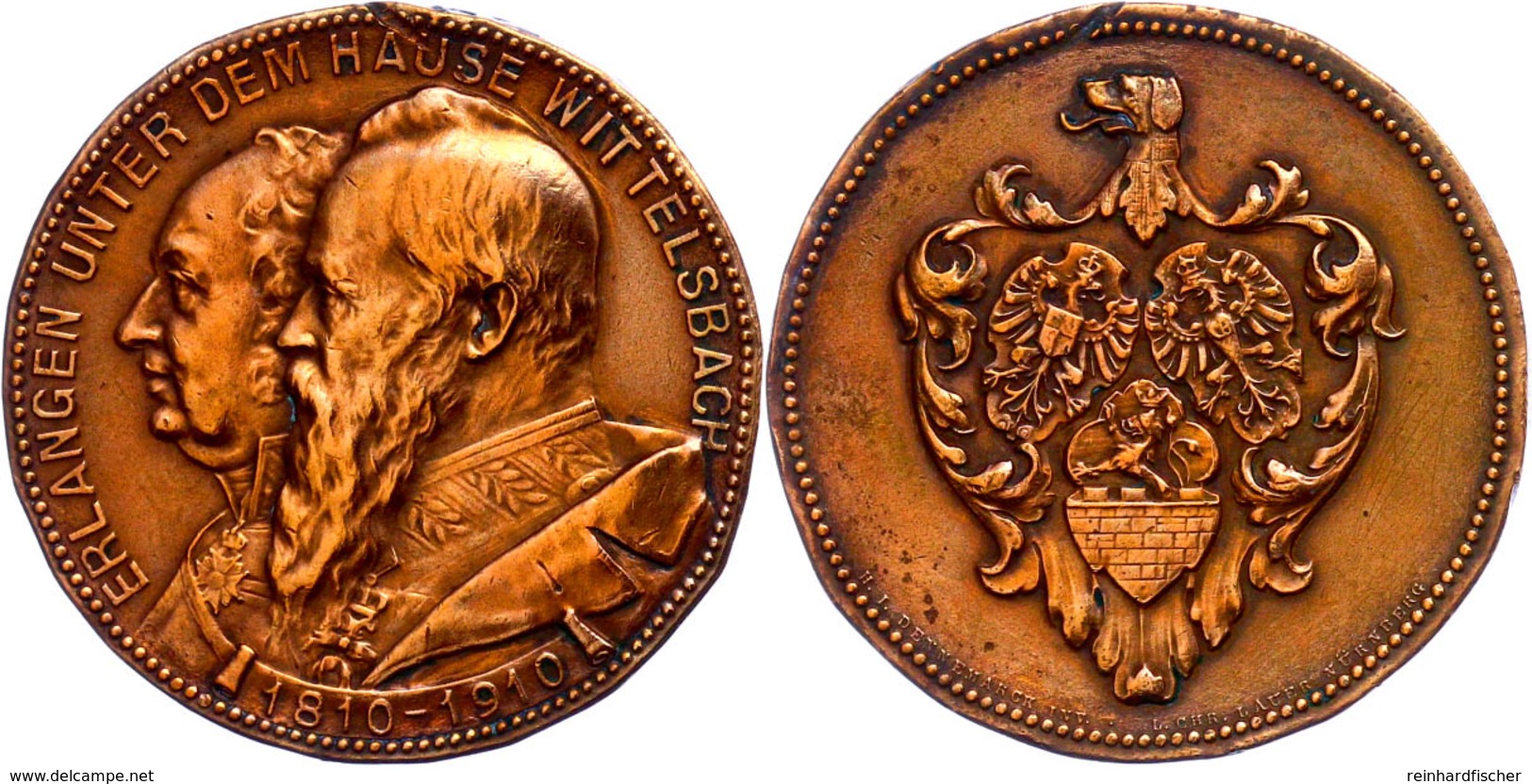 Bayern, Bronzemedaille (Dm. 37,9 Mm, 23 G), 1910, Von L. Chr. Lauer, Erlangen Auf Die 100jährige Zugehörigkeit Der Stadt - Other & Unclassified