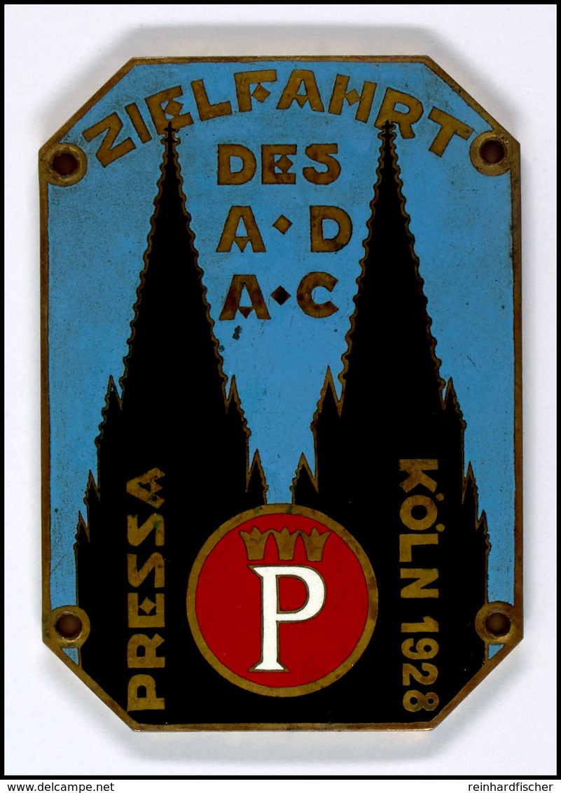 Plakette 1928, "Zielfahrt Des ADDC Pressa Köln 1928", Emailliert, 118 G, 85,5x61,5, Mit Vorgebohrten Befestigungslöchern - Altri & Non Classificati