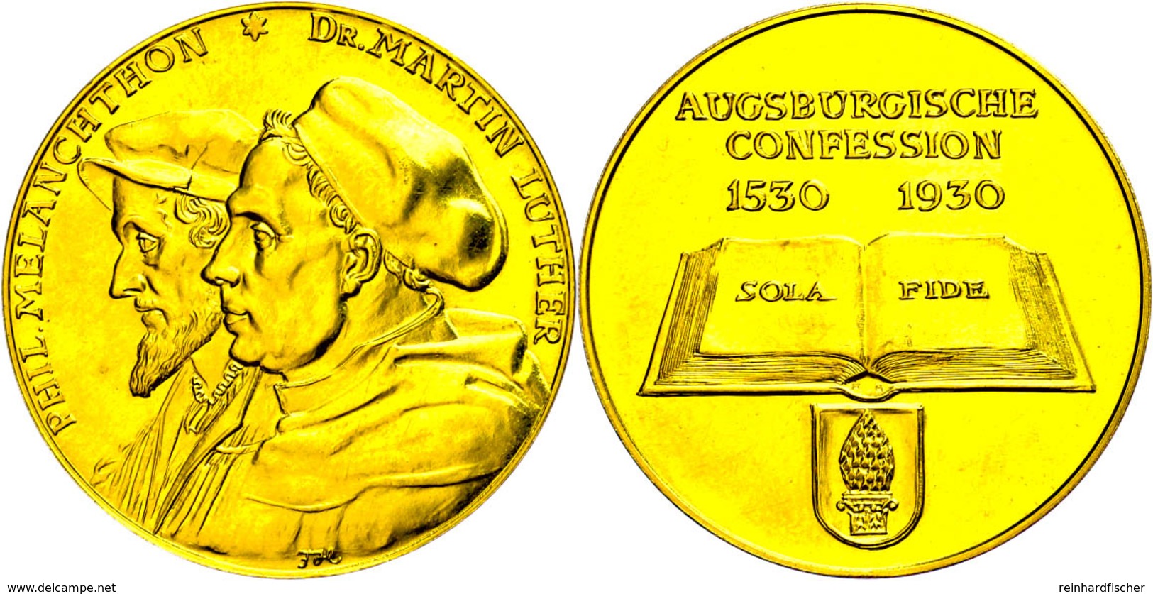 Augsburg, Goldmedaille (Dm. Ca. 36mm, Ca. 19,95g), 1930, Von F. Hörnlein, 400 Jahre Augsburger Konfession. Av: Brustbild - Altri & Non Classificati