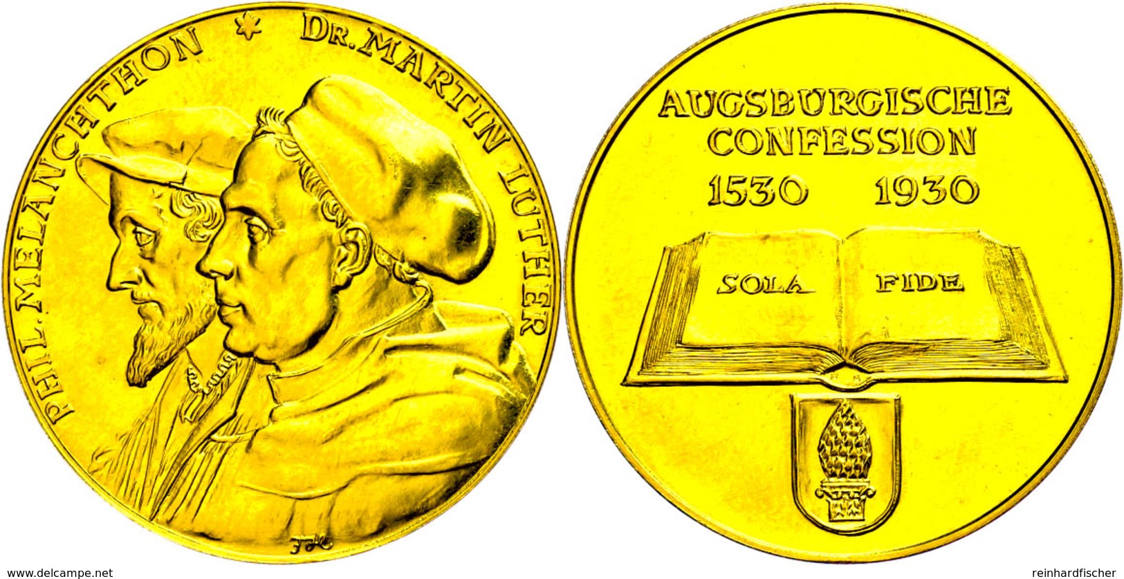 Augsburg, Goldmedaille (Dm. Ca. 36mm, Ca. 19,95g), 1930, Von F. Hörnlein, 400 Jahre Augsburger Konfession. Av: Brustbild - Other & Unclassified