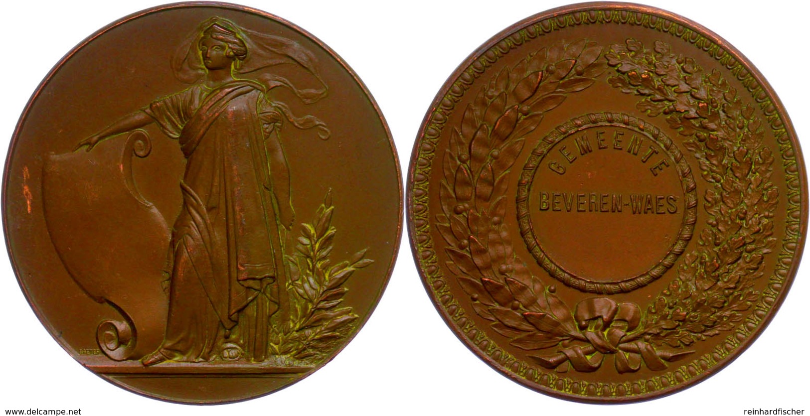Belgien, Bronzemedaille (Dm Ca. 46mm, 51,10g), O. J. (n. 1900), Von Baetes. Gemeinde Beveren-Waes, Av. Stehende Frontal  - Sonstige & Ohne Zuordnung