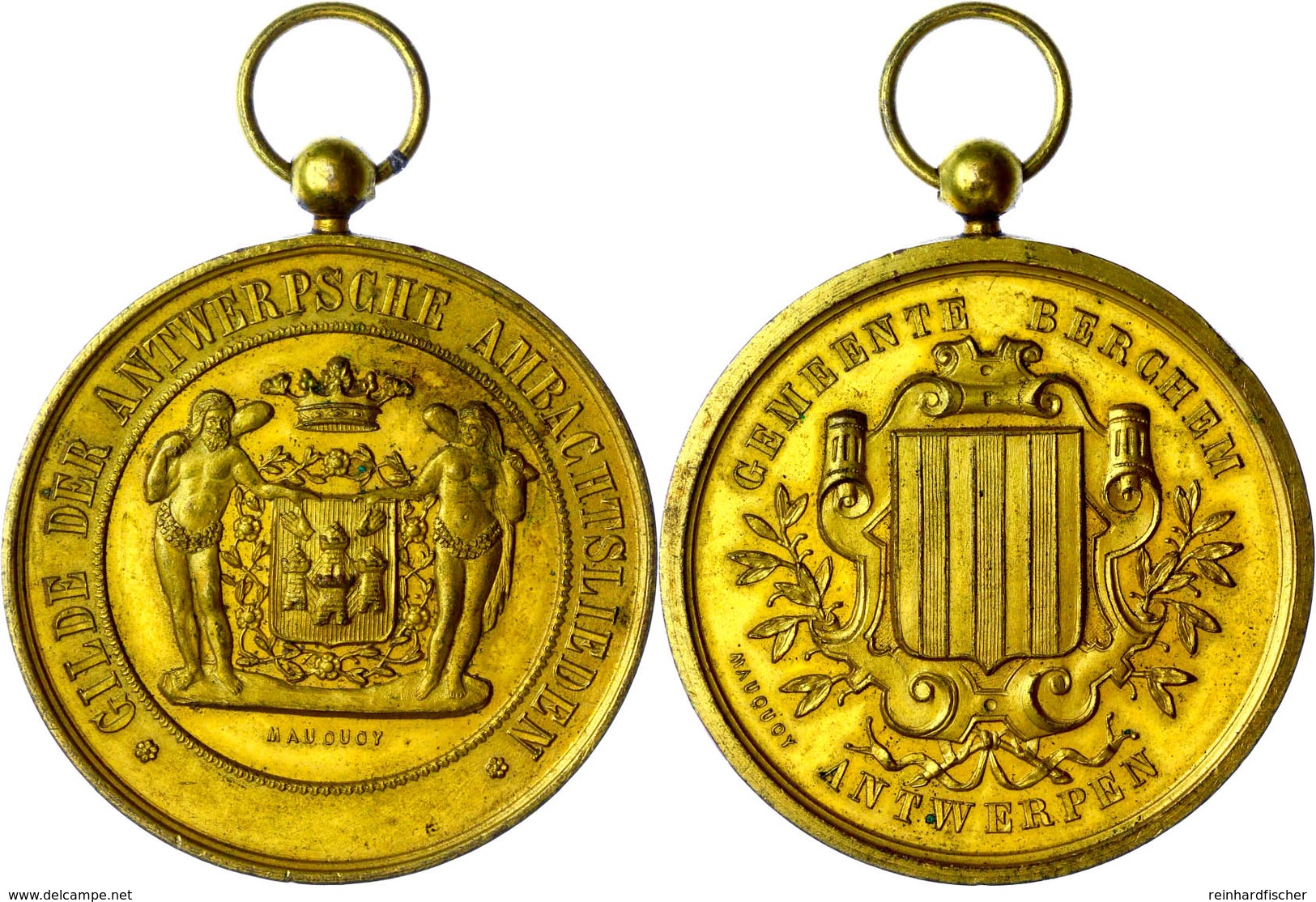 Belgien, Kupfermedaille Vergoldet (Dm Ca. 52mm, 43,85g), O.J., Von .Mauquoy. Gemeinde Berchem- Gilde Der Antwerpische Am - Sonstige & Ohne Zuordnung