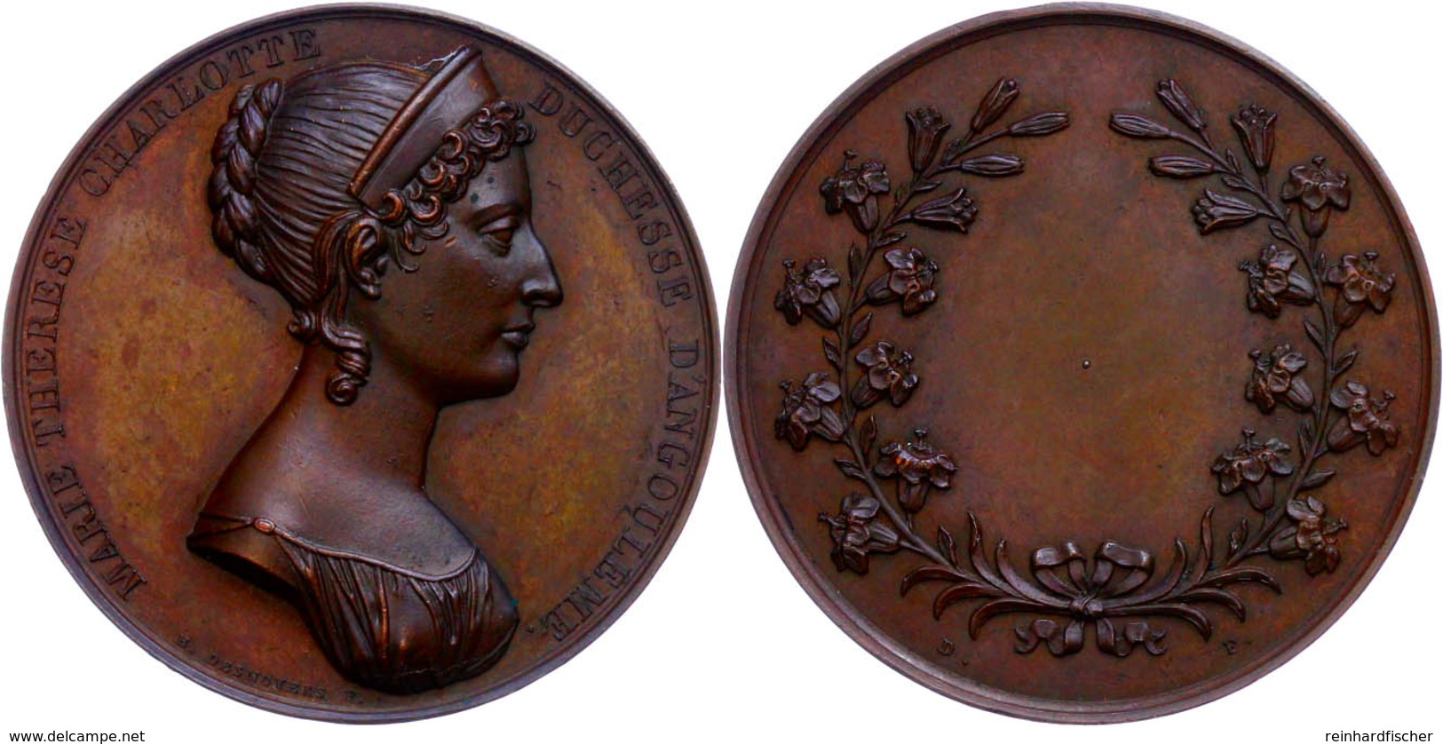 Frankreich, Bronzemedaille (Dm. 41 Mm, 38 G), O.J., Von H. Desnoyers, Preismedaille, Av: Kopf Marie Therese Charlotte Na - Sonstige & Ohne Zuordnung