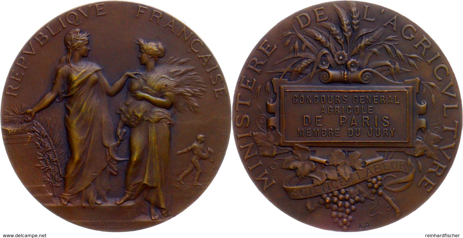 Frankreich, Bronzemedaille (Dm. 50 Mm, 64 G), O.J., Von A. Dubois, Prämienmedaille Des Landwirtschafts-Ministeriums, Av: - Altri & Non Classificati