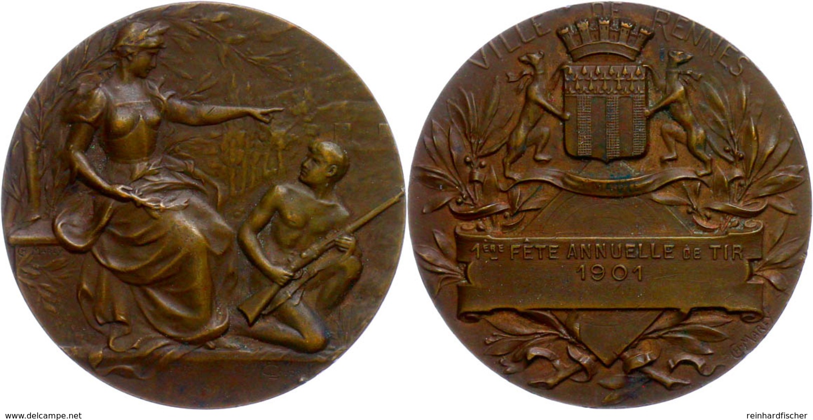 Frankreich, Bronzemedaille (Dm Ca. 35mm, 19g), 1901, Von .CH. Marey. 1. Schützenfest, Kl. Rf., Vz-st.  Vz-st - Sonstige & Ohne Zuordnung