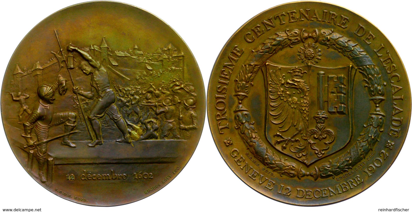 Schweiz, Bronzemedaille (Dm. 59,5 Mm, 97 G), 1902, Von H. Bovy, Genf Auf Die 300-Jahrfeier Der Escalade, Av: Kampfszene  - Sonstige & Ohne Zuordnung