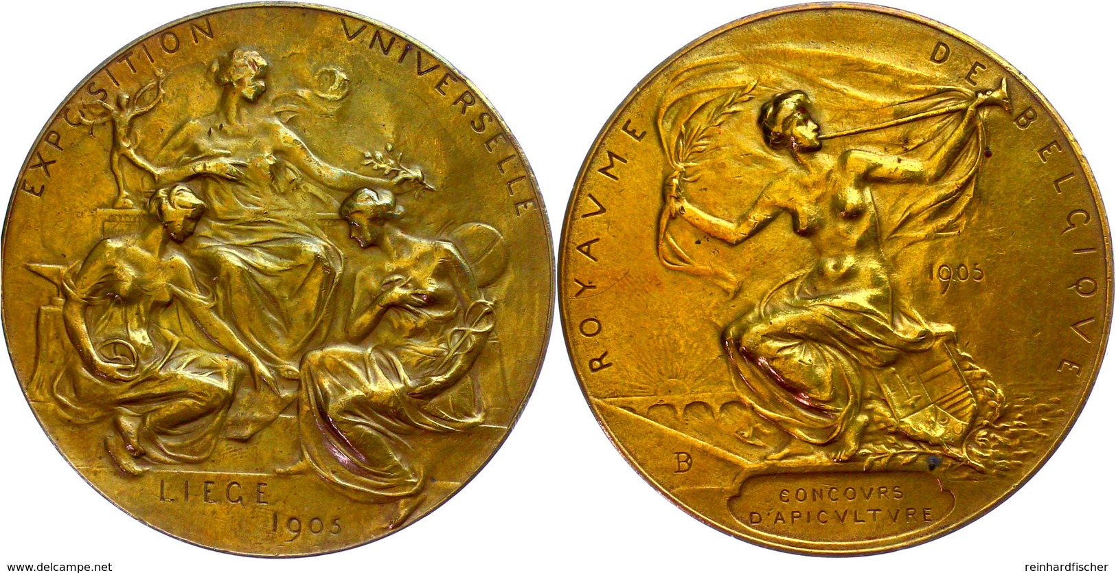 Belgien, Bronzemedaille Vergoldet (Dm. 70 Mm, 116 G), 1905, Von P. Dubois, Auf Die Weltausstellung In Lüttich, Av: Sitze - Altri & Non Classificati