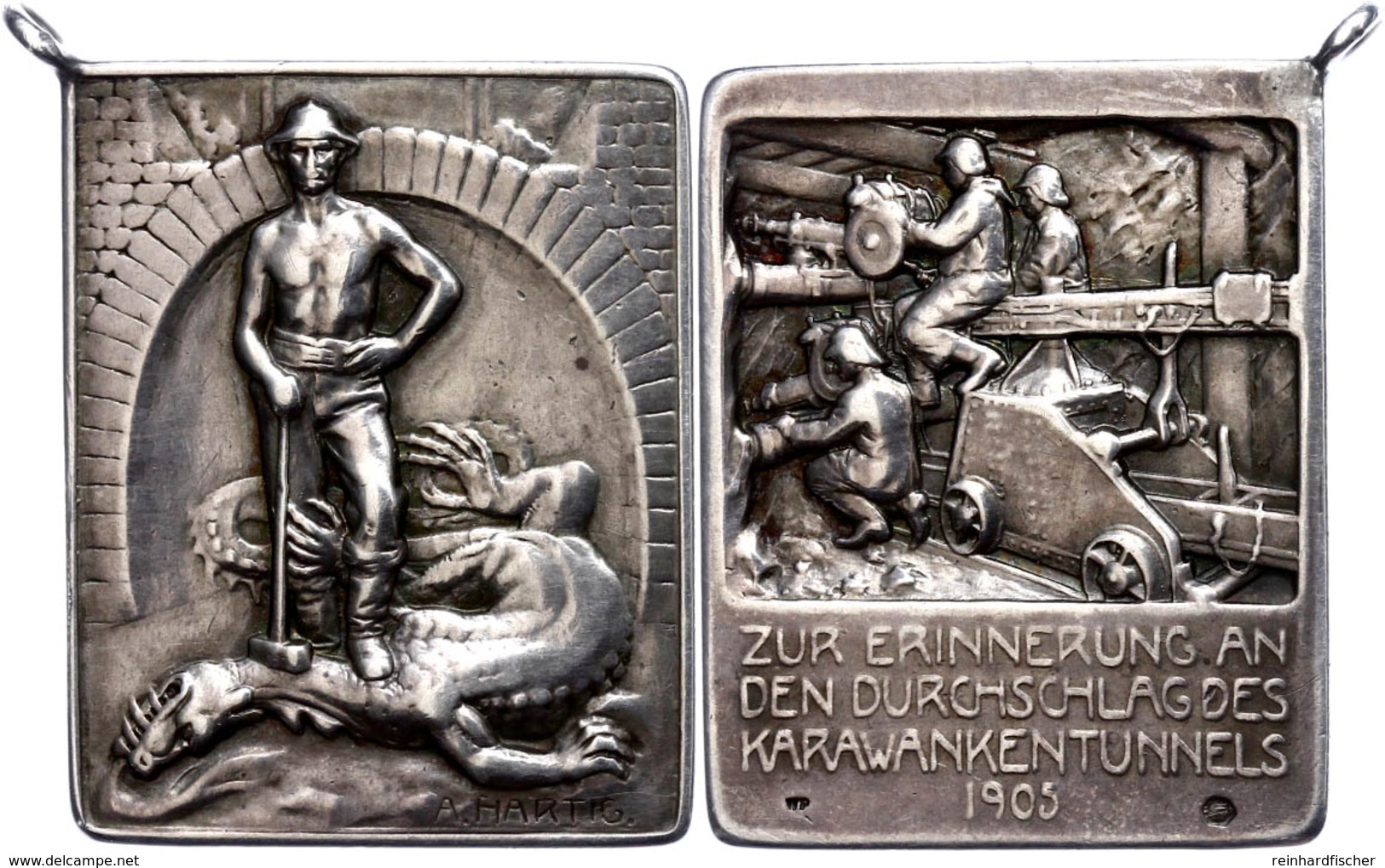 Österreich, Silberplakette "Zur Erinnerung An Den Durchschlag Des Karawankentunnels 1905", Von A. Hartig, Av: Minenarbei - Sonstige & Ohne Zuordnung