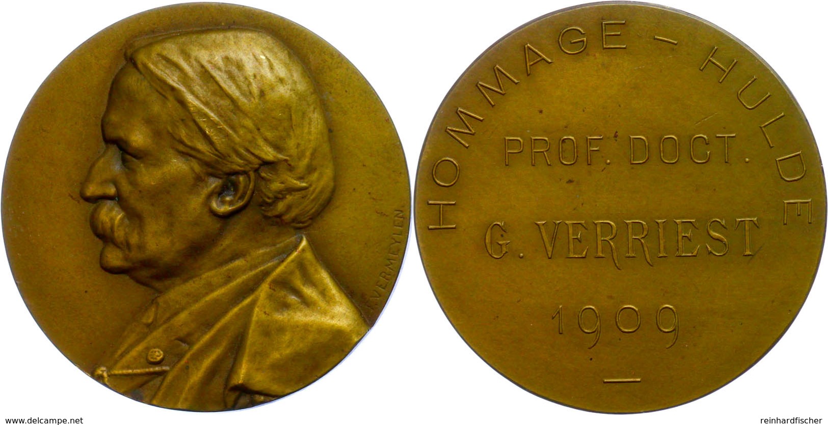 Belgien, Bronzemedaille (49 Mm, 48,25g), 1909, Von F. Vermeylen. Zur Ehren Von Prof. Doc. Gverriest 1909, Vz-st.  Vz-st - Altri & Non Classificati