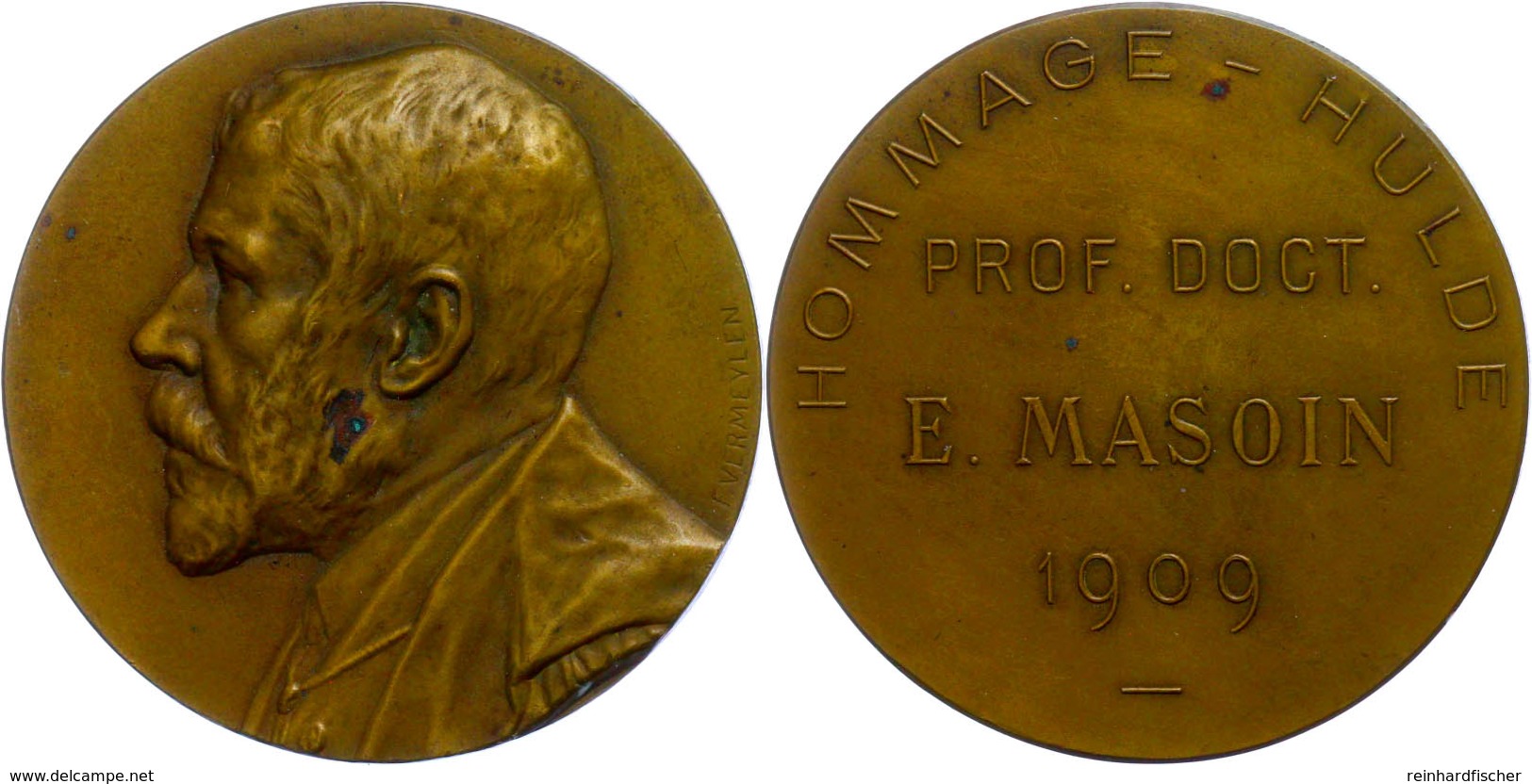 Belgien, Bronzemedaille (Dm Ca. 49mm, 47,70g), 1909, Von F. Vermeylen. Av. Büste Von  Prof. Doc. E. Masoin N.l., Vz-st   - Autres & Non Classés