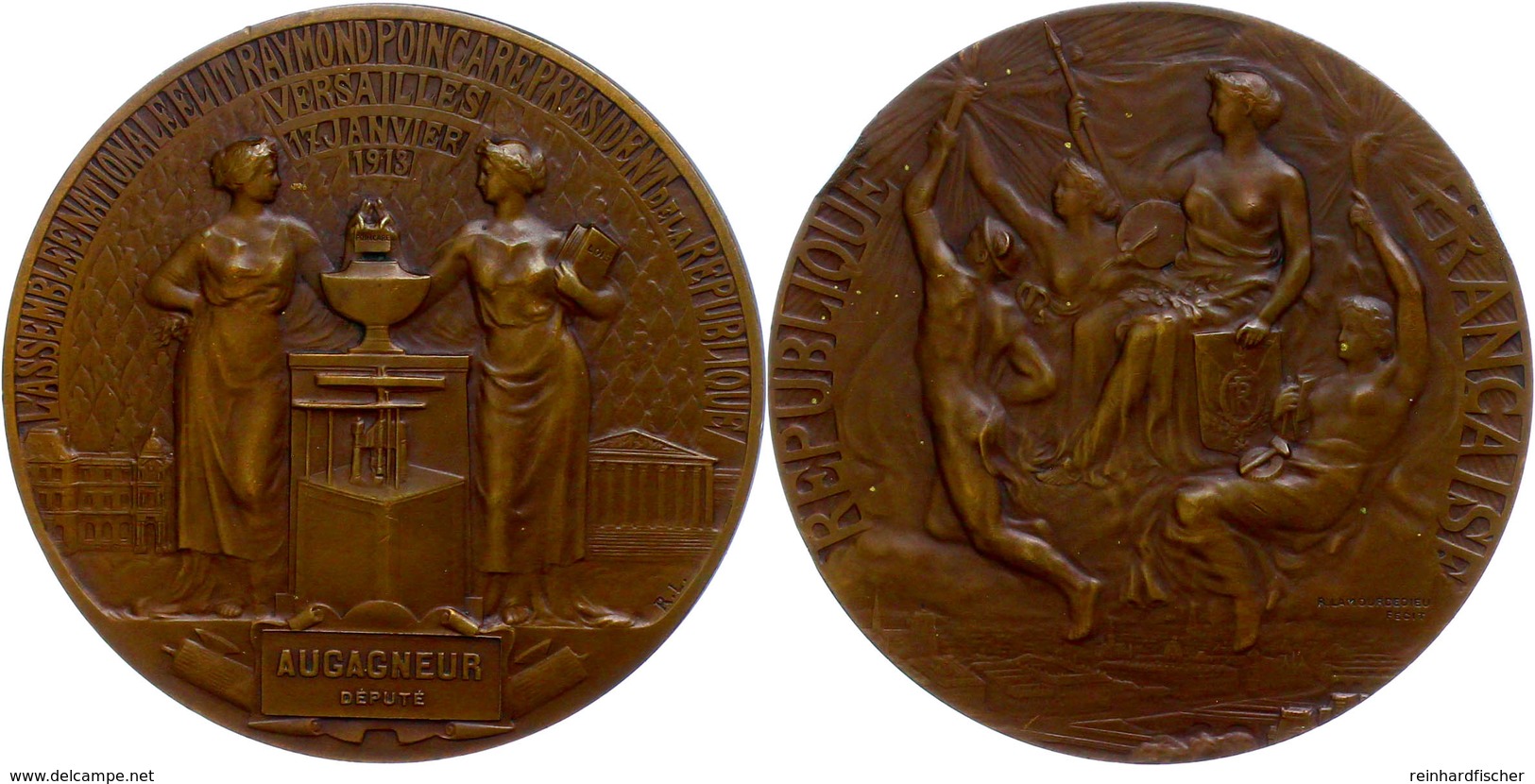 Frankreich, Bronzemedaille (Dm. 72,3 Mm, 159 G), 1913, Von R. Lamlurdedieu, Auf Die Wahl Von Raymond Poincare Zum Präsid - Other & Unclassified
