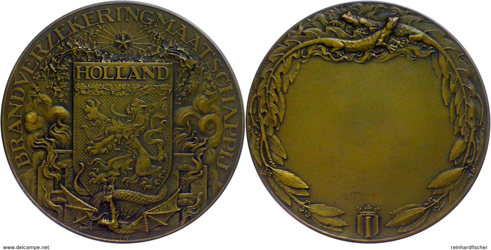 Niederlande, Bronzemedaille (Dm. 65 Mm, 105 G), 1914, Von J. C. Wienecke, Auf Die Brandversicherungsgesellschaft, Av: Wa - Other & Unclassified