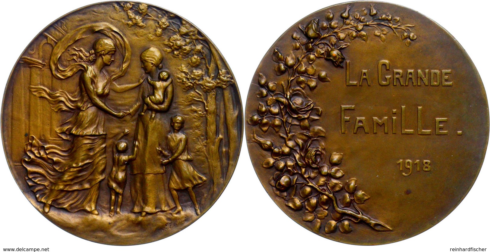 Frankreich, Bronzemedaille (Dm. 60 Mm, 85 G), 1918, Von Fonson, Auf Die Kriegsfürsorge, Av: Frauen Und Drei Kinder, Rev: - Sonstige & Ohne Zuordnung