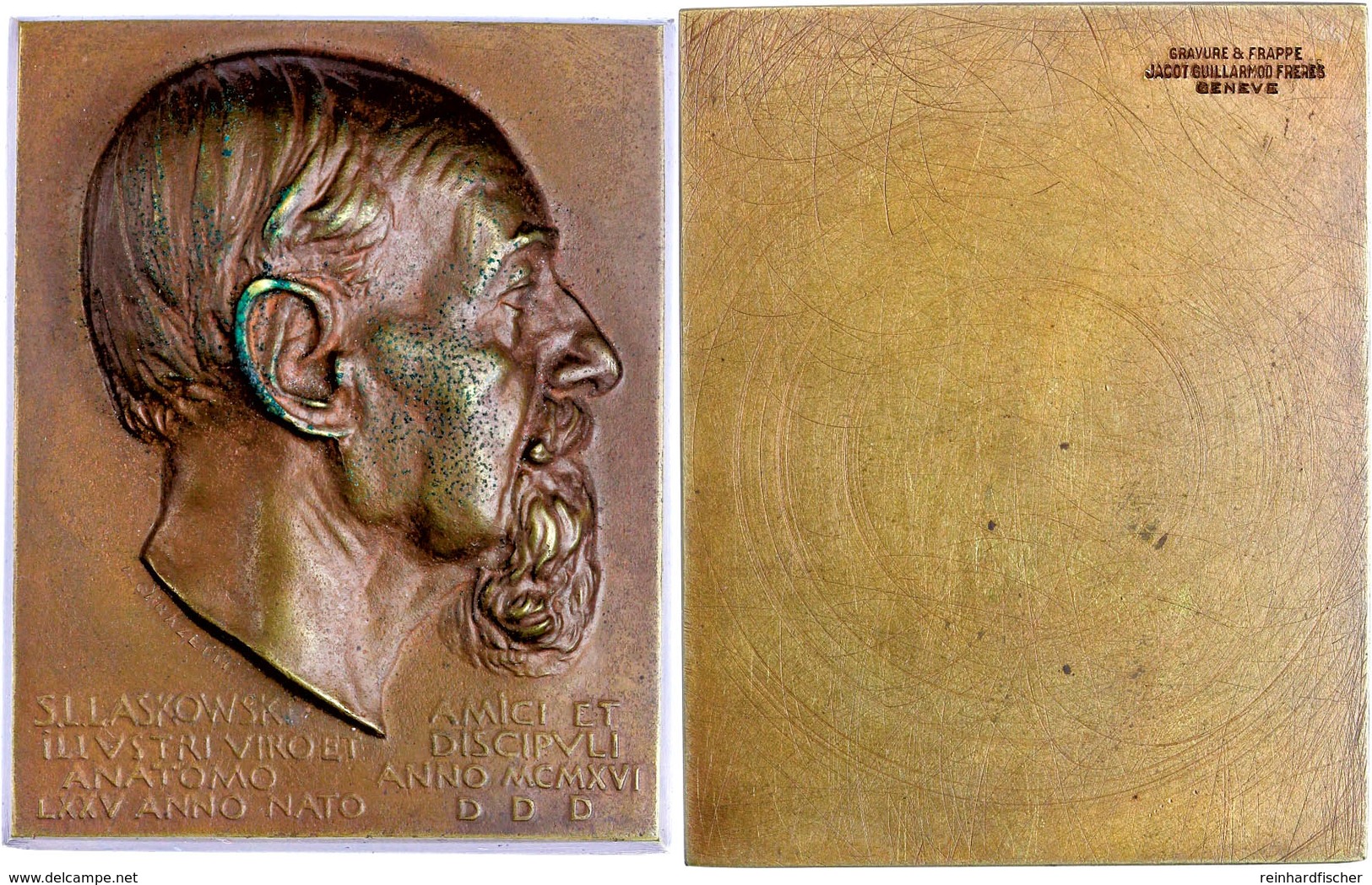 Schweiz, Rechteckige, Einseitig Geprägte Bronzeplakette (ca. 67,10 X 53,90mm, Ca. 167,26g), 1918, Auf Sigismond Laskowsk - Altri & Non Classificati