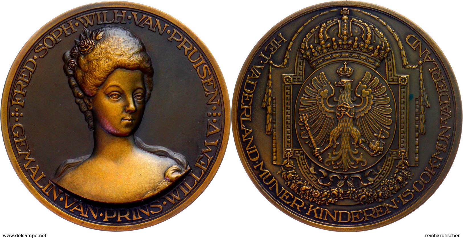 Niederlande, Bronzemedaille (Dm. 60 Mm, 74 G), O.J., Von J.J. V. Goor, Auf Friederike Sophie Von Preußen, Av: Brustbild  - Autres & Non Classés