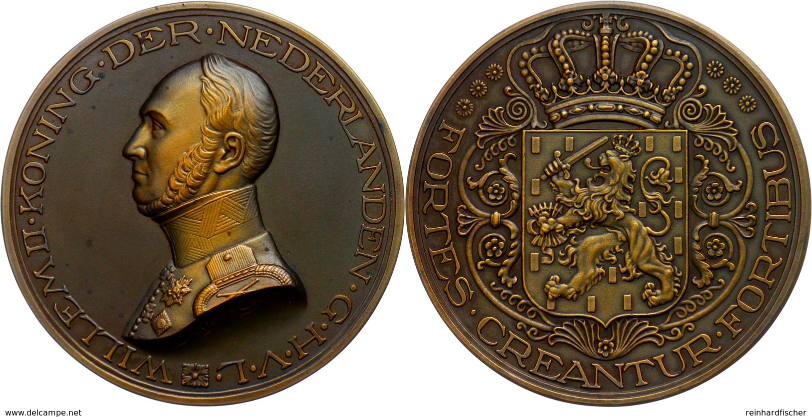 Niederlande, Bronzemedaille (Dm. 60 Mm, 75 G), O.J., Von J.J. V. Goor, Auf Willem II., Av: Brustbild Nach Links, Rev: Wa - Other & Unclassified
