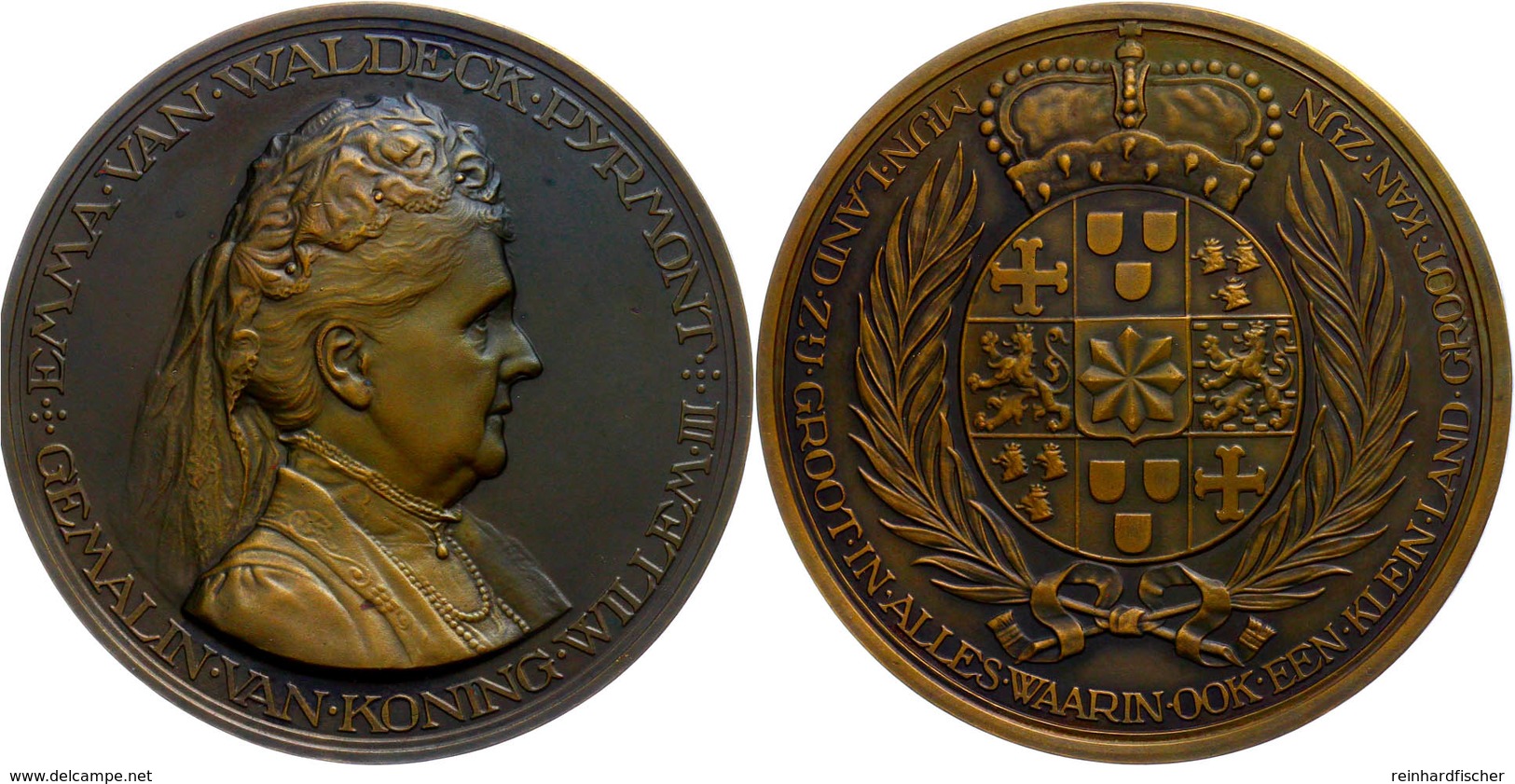 Niederlande, Bronzemedaille (Dm. 60 Mm, 79 G), O.J., Von J.J. V. Goor, Auf Emma Von Waldeck-Pyrmont, Av: Brustbild Nach  - Autres & Non Classés