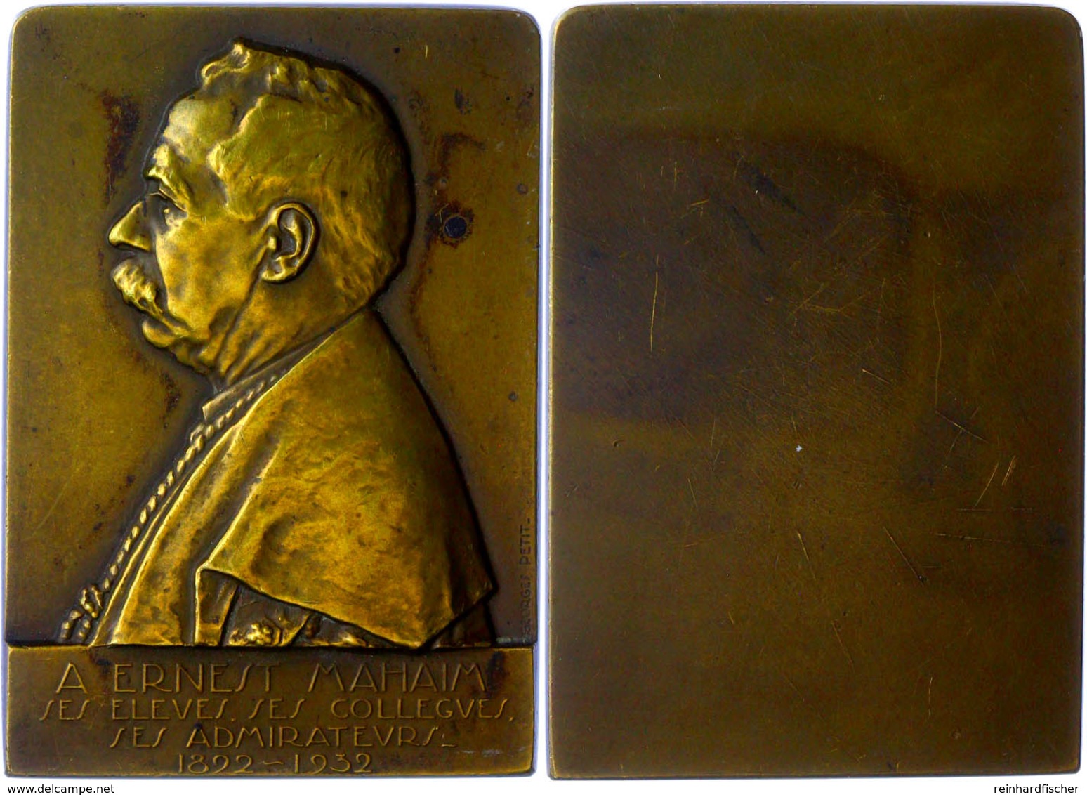 Belgien, Bronzeplakette (43x 62mm, 79,10g), 1932, Von George/petit. Av. Büste Von  A. Ernest Mahaim 1892-1932 N. L., Vz- - Other & Unclassified