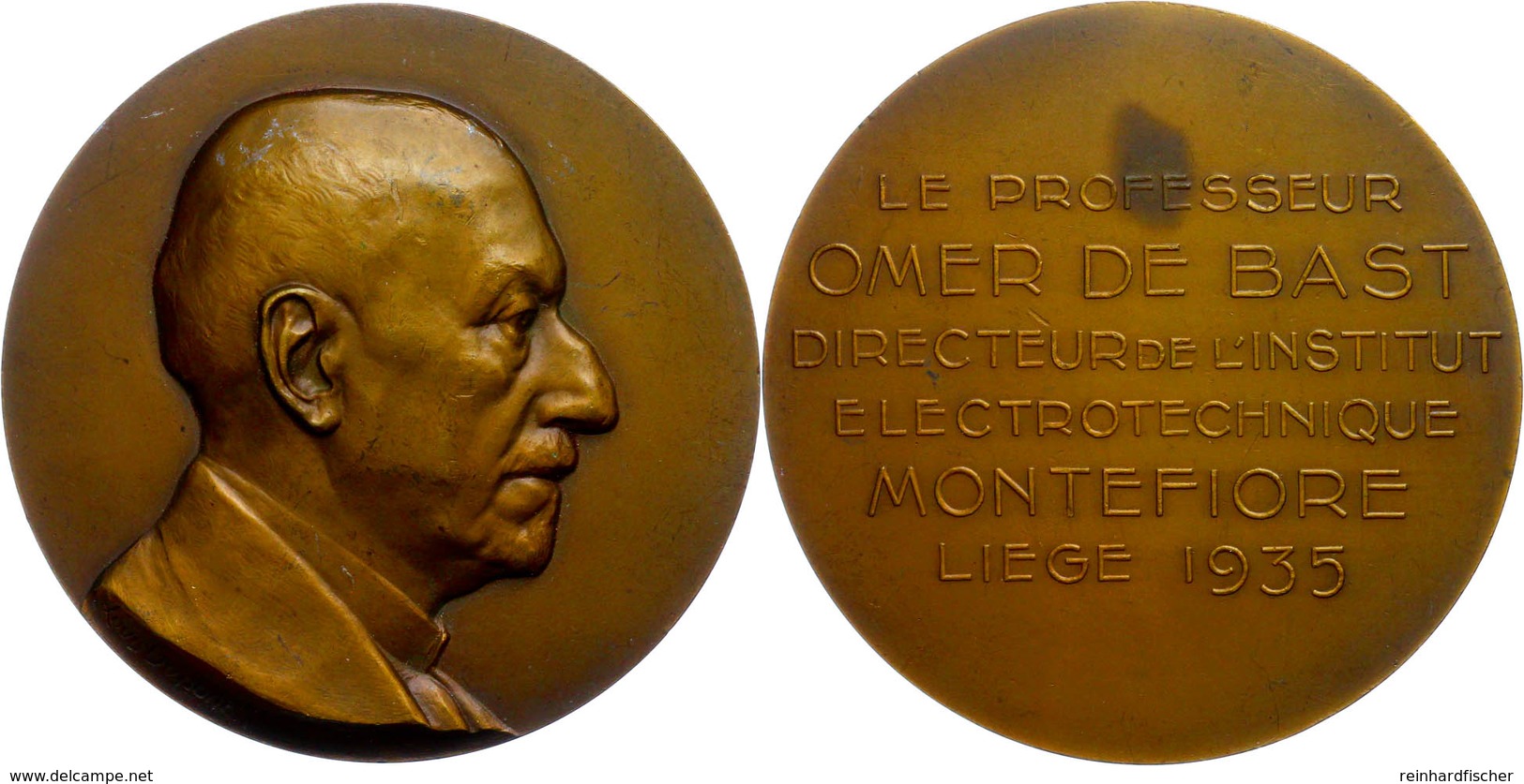 Belgien, Bronzemedaille (60mm, 102,85g), 1935, Von Louis Dupont. Zum Ehren Des Prof. Omer De Bast, Liege 1935, Vz-st.  V - Sonstige & Ohne Zuordnung