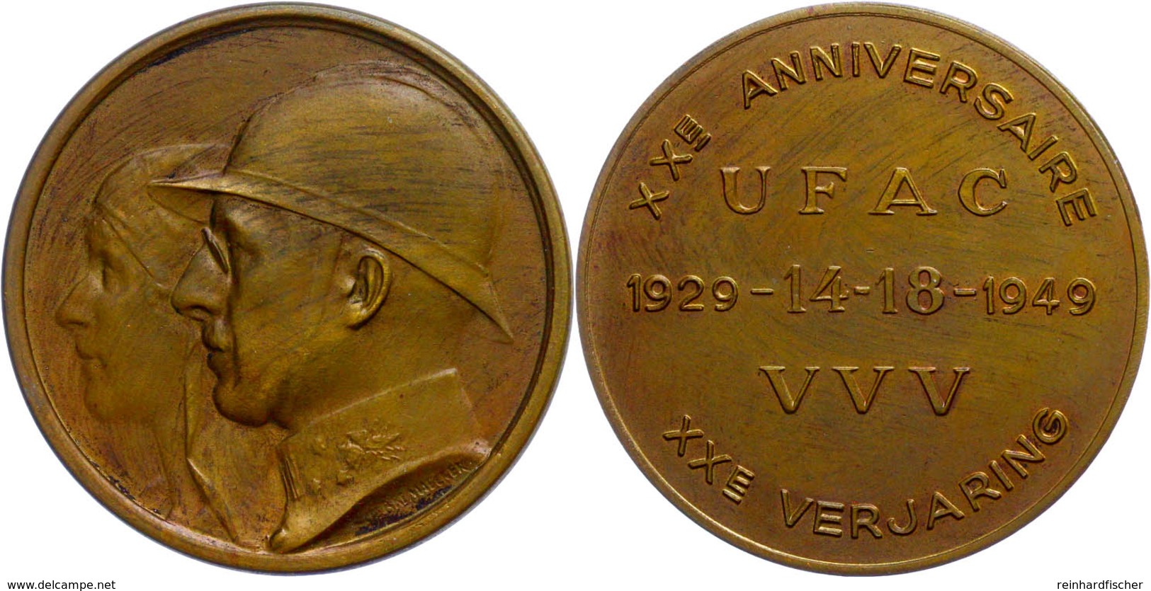 Belgien, Bronzemedaille (45 Mm, 29,85 G), 1949, Von  Bremaecker. Zum 20 Jährigen Jubiläum Der UFAC. Av. Köpfe Von Leopol - Other & Unclassified