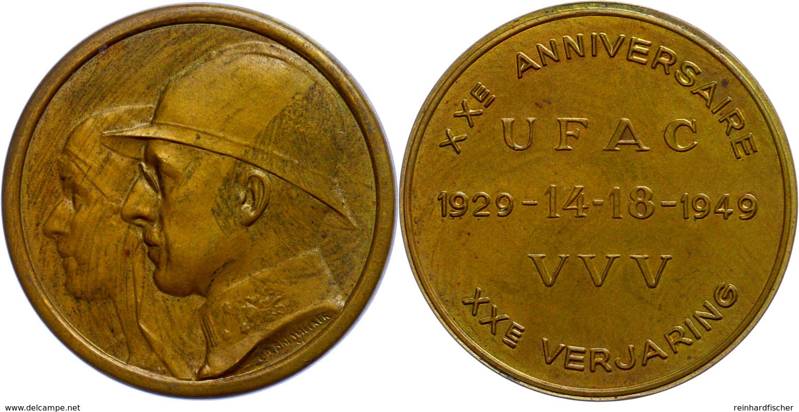 Belgien, Bronzemedaille (45 Mm, 31,95 G), 1949, Von  Bremaecker. Zum 20 Jährigen Jubiläum Der UFAC. Av. Köpfe Von Leopol - Other & Unclassified