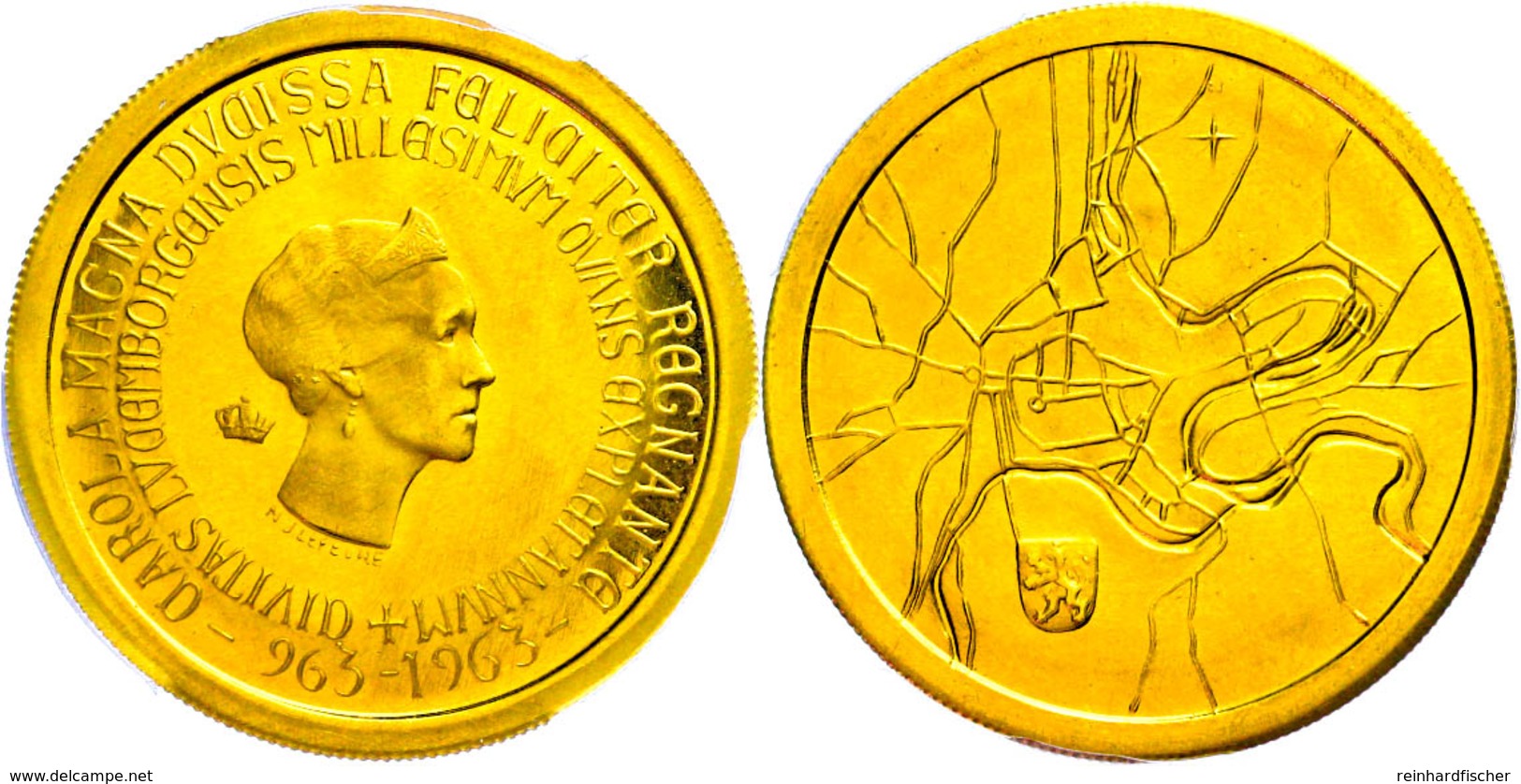 Luxemburg, Charlotte, Goldmedaille (ca. 16,68g), 1963. Av: Kopf Nach Rechts, Darum Umschrift In Zwei Zeilen. Rev: Stadtp - Other & Unclassified