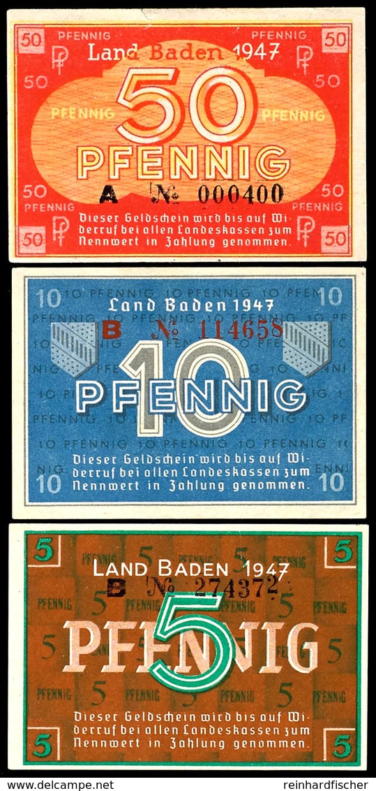 Baden, Staatsschuldenverwaltung, 1947, 5, 10 Und 50 Pfennig, Ro. 208 B, 209d Und 210, 50 Pfennig Mit Kleinem Einriss Obe - Sonstige & Ohne Zuordnung