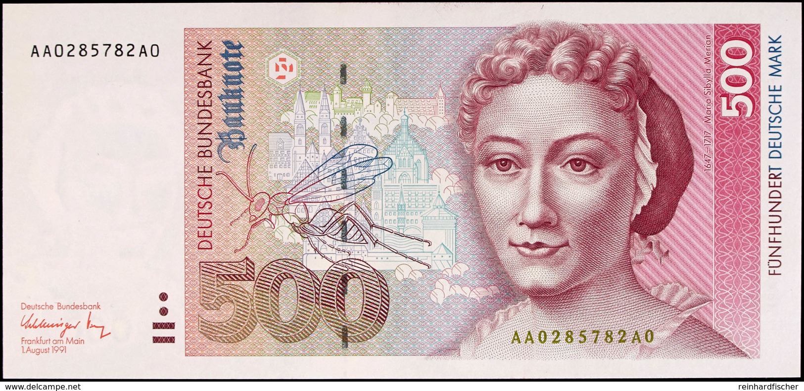 500 Deutsche Mark, Bundesbanknote, 1.8.1991, Serie AA0285782A0 Ro. BRD-45a, Erhaltung I., Katalog: BRD-45a I - Sonstige & Ohne Zuordnung