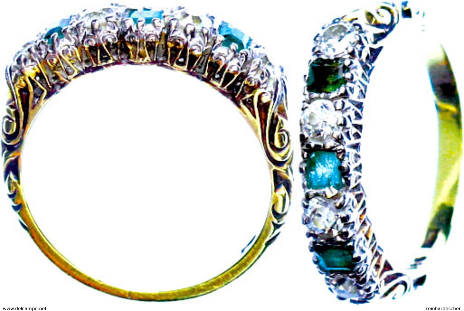 ART-DÉCO Smaragd-Brillant-Ring, Um 1930, Gelbgold. Ges.-Gew. Ca. 3,5 G., Punziert 585, Ringgröße 53,4 (17mm), Signiert.  - Altri & Non Classificati
