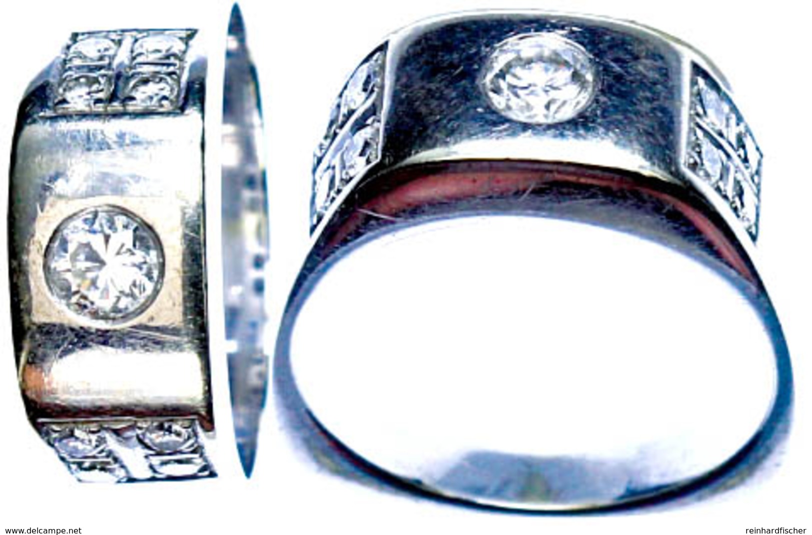 Diamant-Ring In 14K Weißgold, Schlichtes Design, Besetzt Mit Mehreren Achtkant-Diamanten, Dm 17mm, 7,6g. - Other & Unclassified