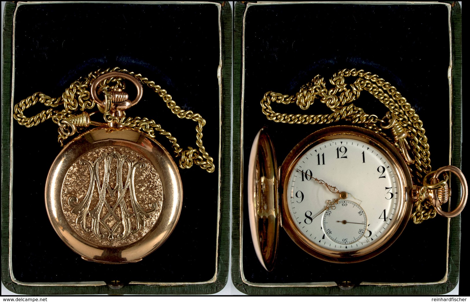 Jugendstil Herren Taschenuhr Mit Großem Sprungdeckelmonogramm Von Zenith, Um 1900, 14K 585 Gelbgold, Mechanisch Mit Kron - Autres & Non Classés